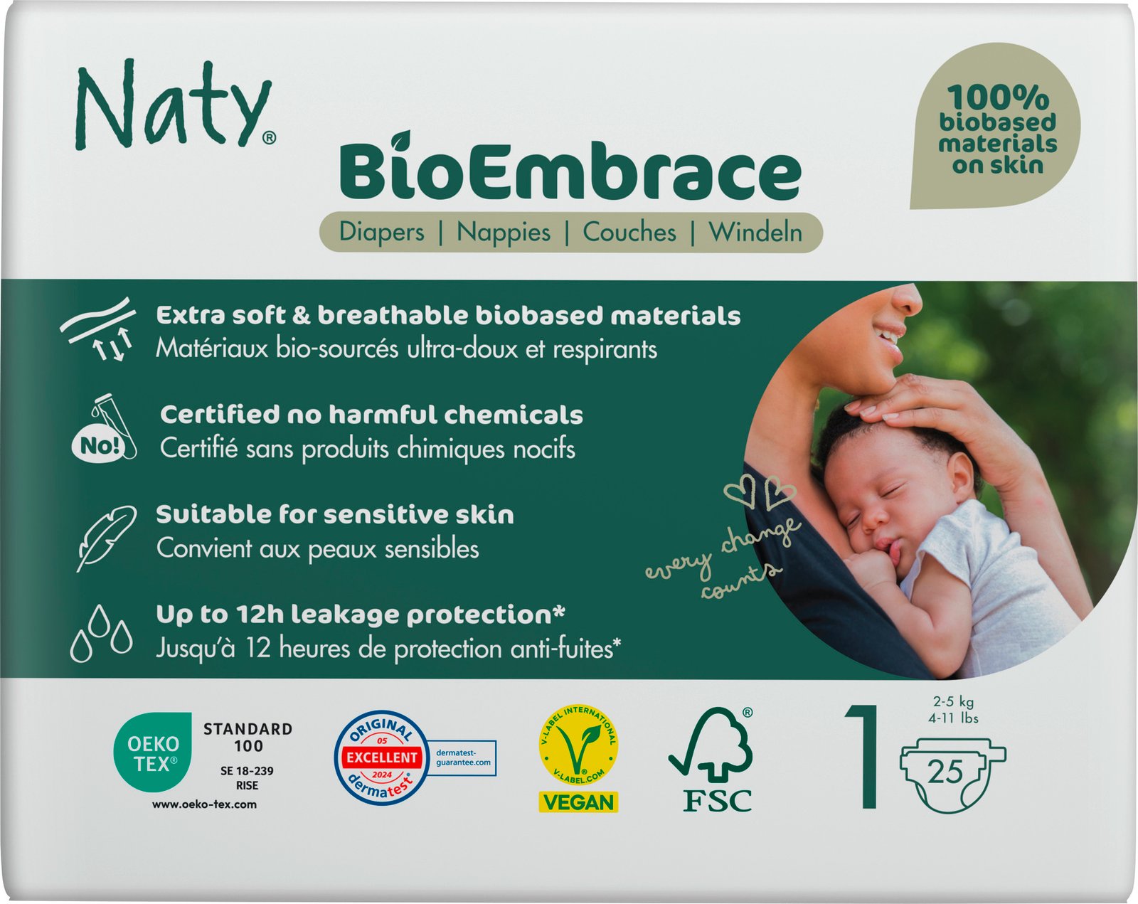 Naty Blöjor BioEmbrace strlk 1, 25 st