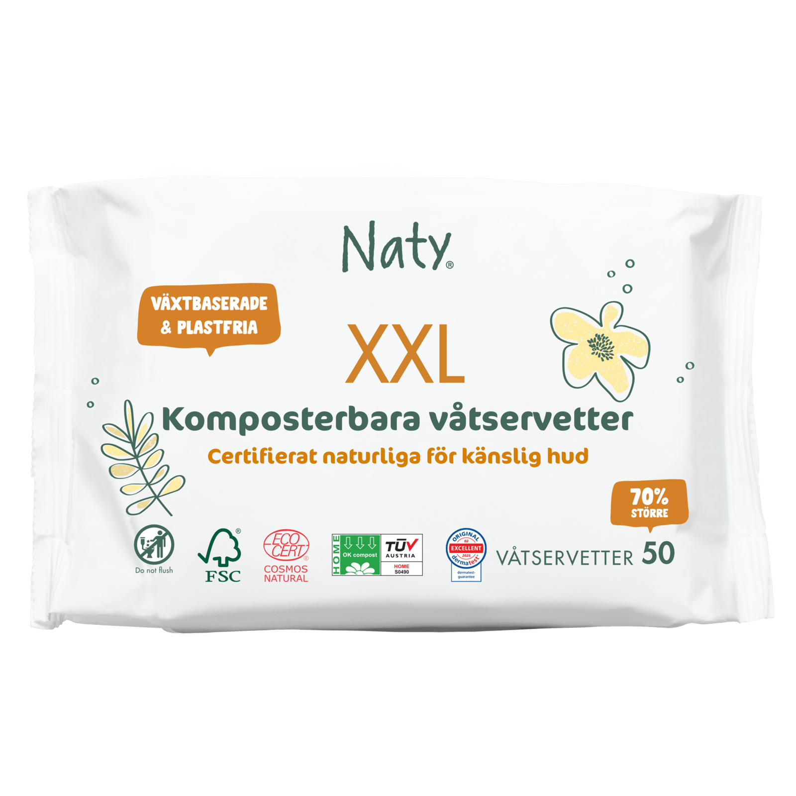 Naty Våtservetter XXL Komposterbara 50 st