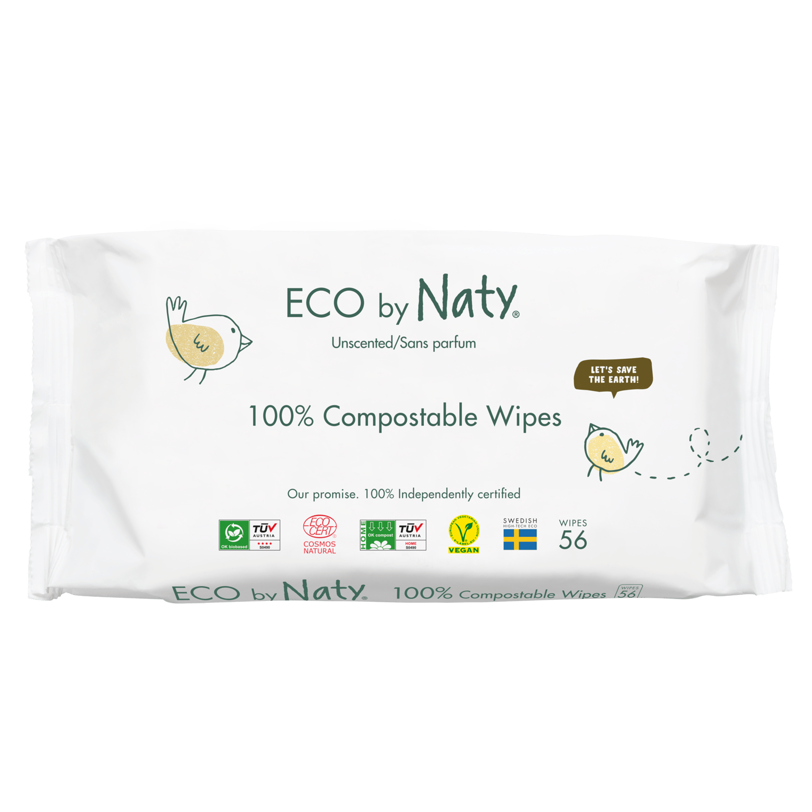 Naty Wipes Sensitive Unscented 56st