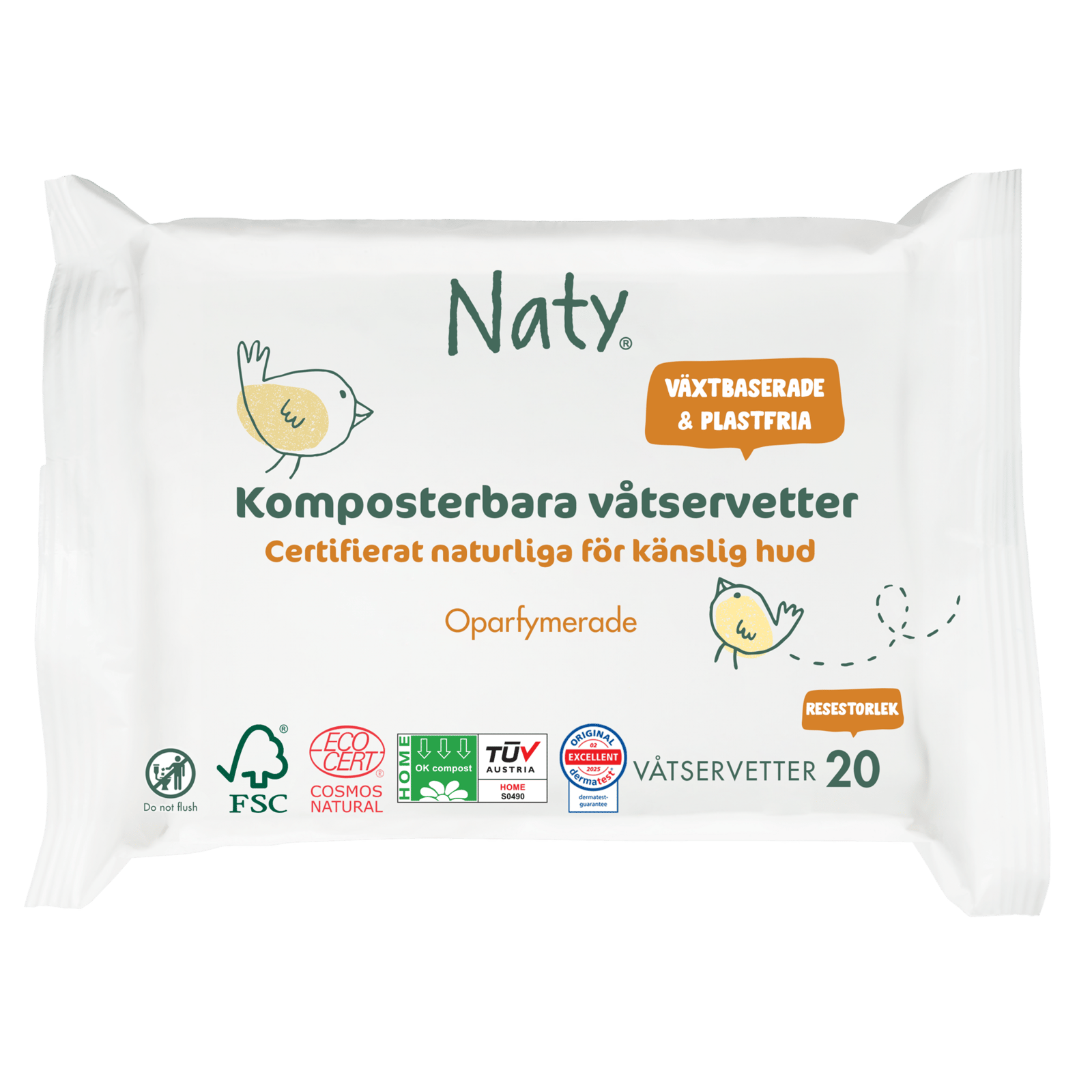 Naty Våtservetter Komposterbara Travel 20 st