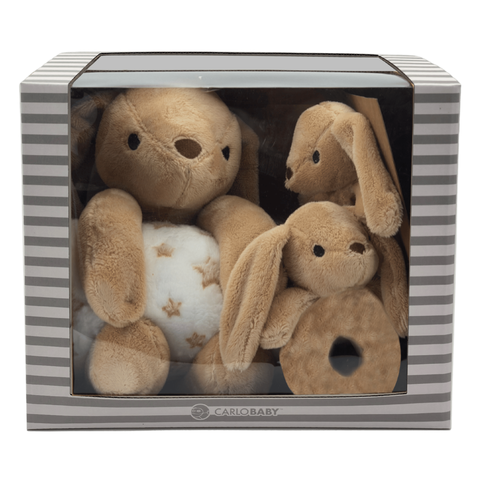 Carlo Baby Gift Set Med Brun Kanin, Snutte & Skallra