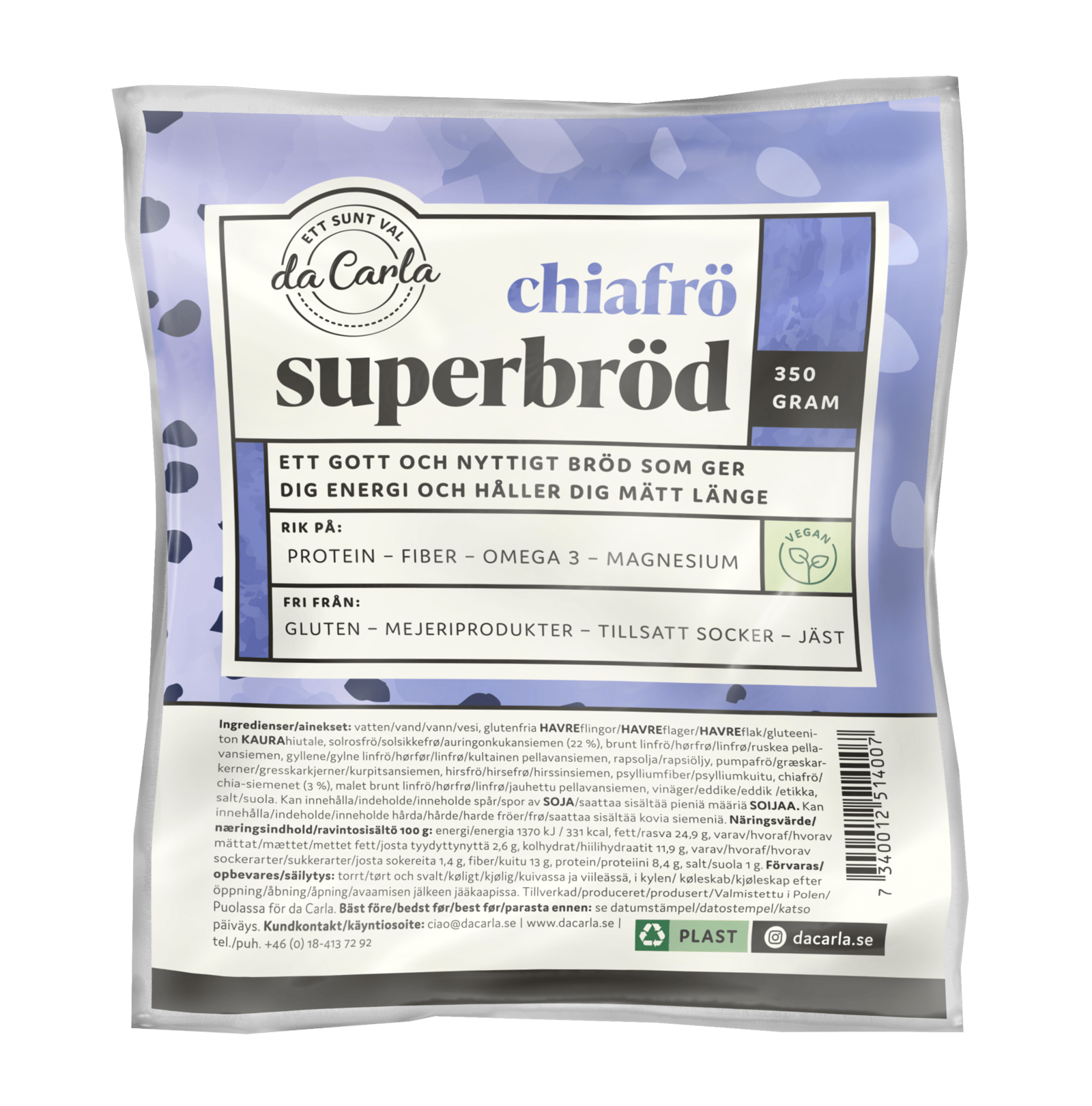 Da Carla Superbröd Chiafrön 350g