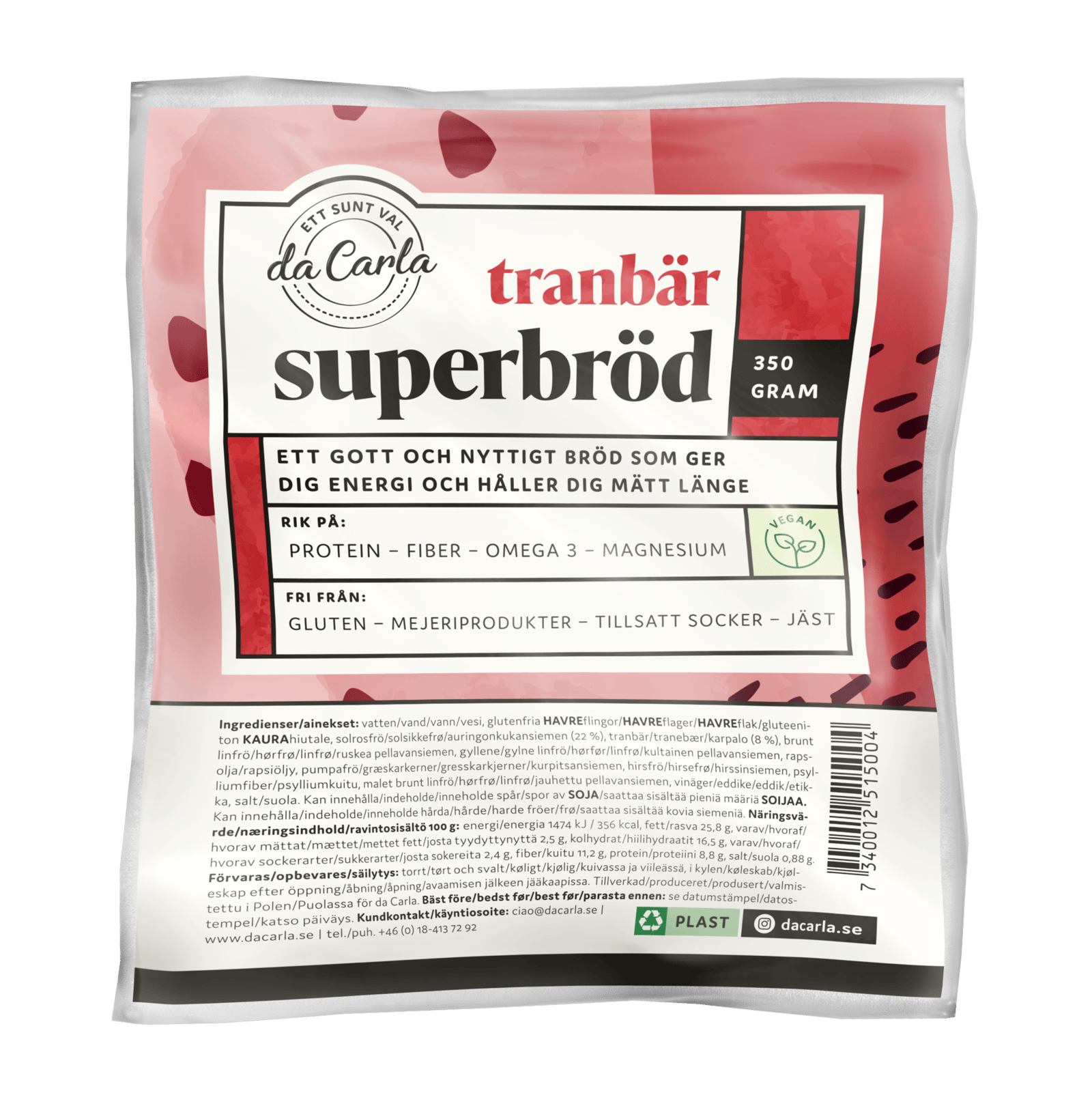 Da Carla Superbröd Tranbär 350g
