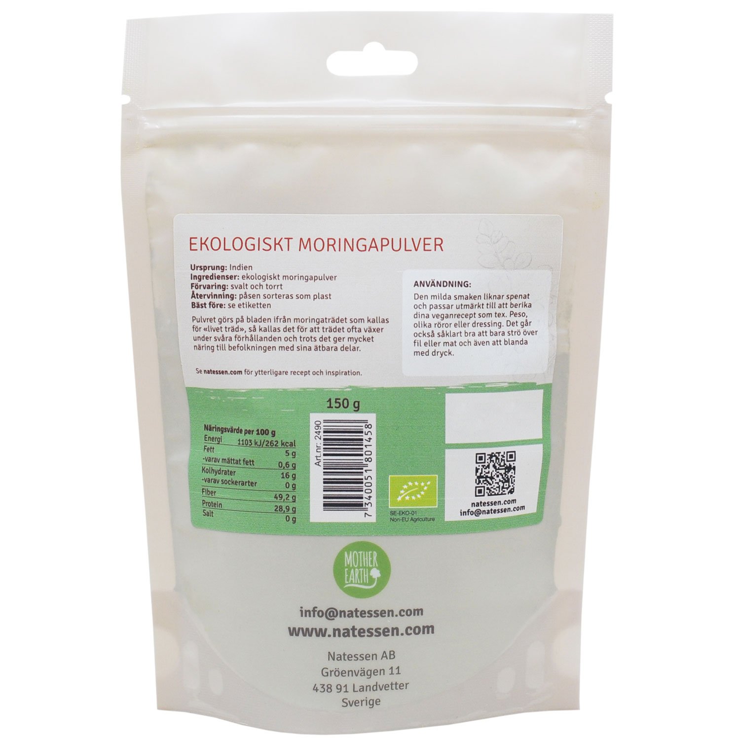 Mother Earth Ekologiskt Moringapulver 150g