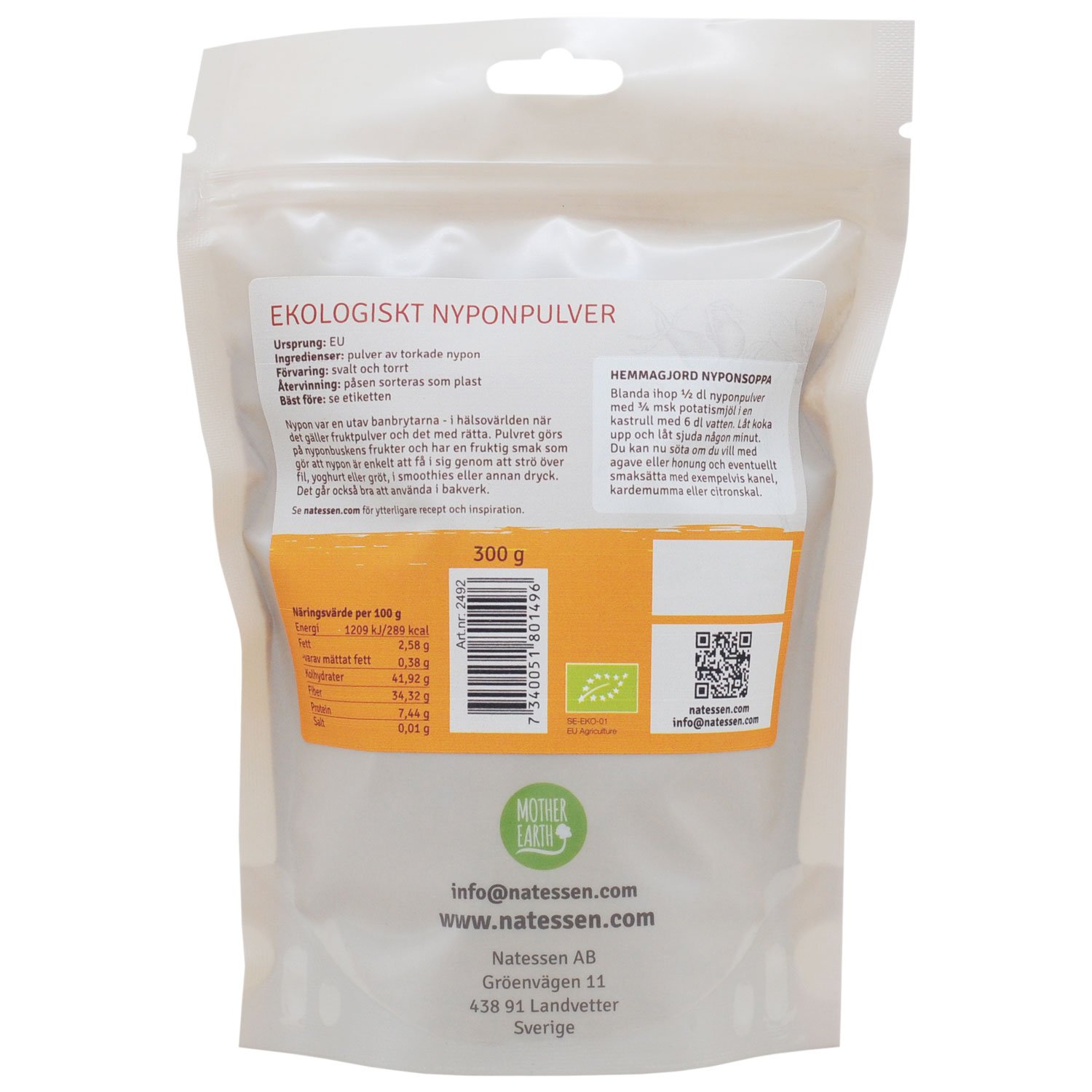 Mother Earth Ekologiskt Nyponpulver RAW 300g
