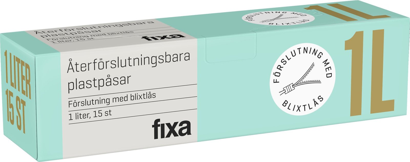 Fixa Återförslutningsbara plastpåsar med zipper 1 l 15 st