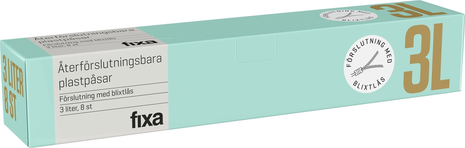 Fixa Återförslutningsbara plastpåsar med zipper 3 l 8 st
