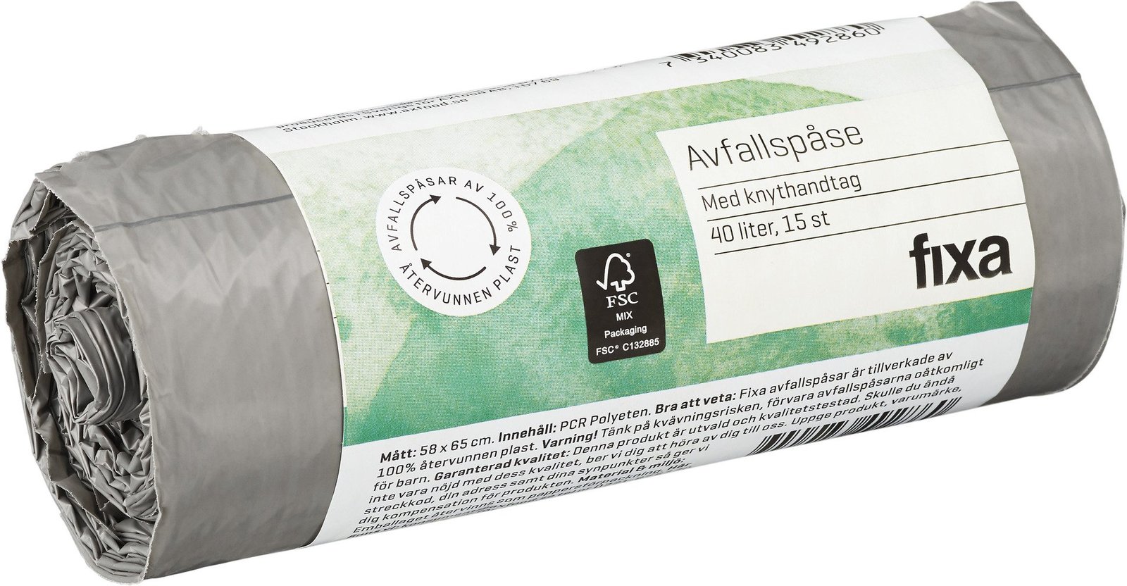 Fixa Avfallspåsar Knythandtag 40 Liter 15 st