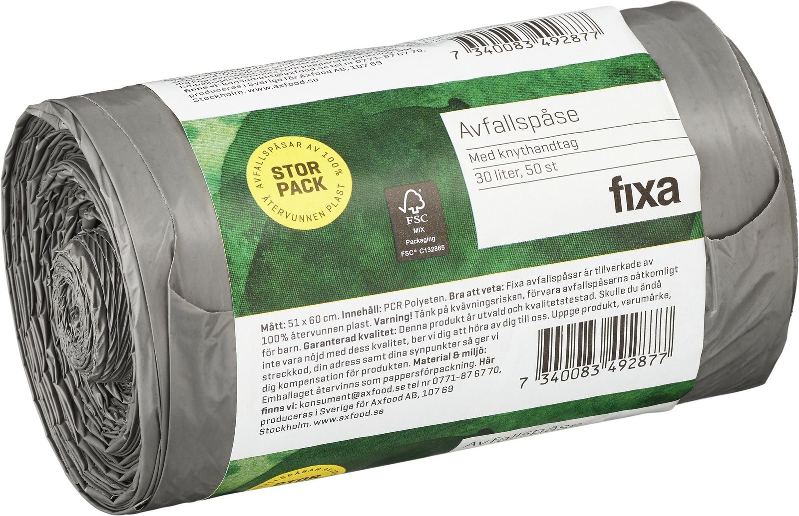 Fixa Avfallspåsar Knythandtag 30 Liter 50 st