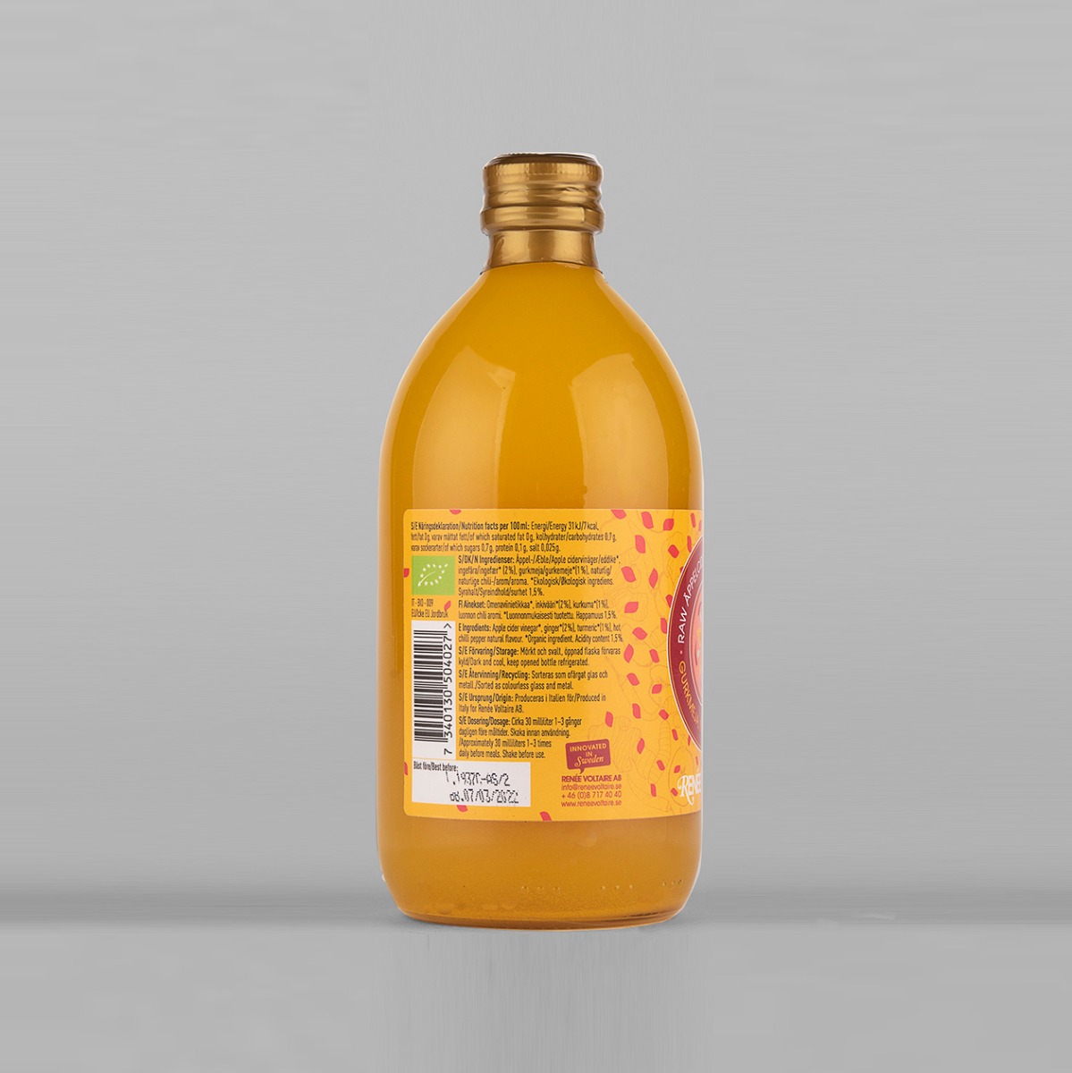 Renée Voltaire Raw Äppelcidervinägerdryck - Gurkmeja, Ingefära & Chili 500 ml EKO