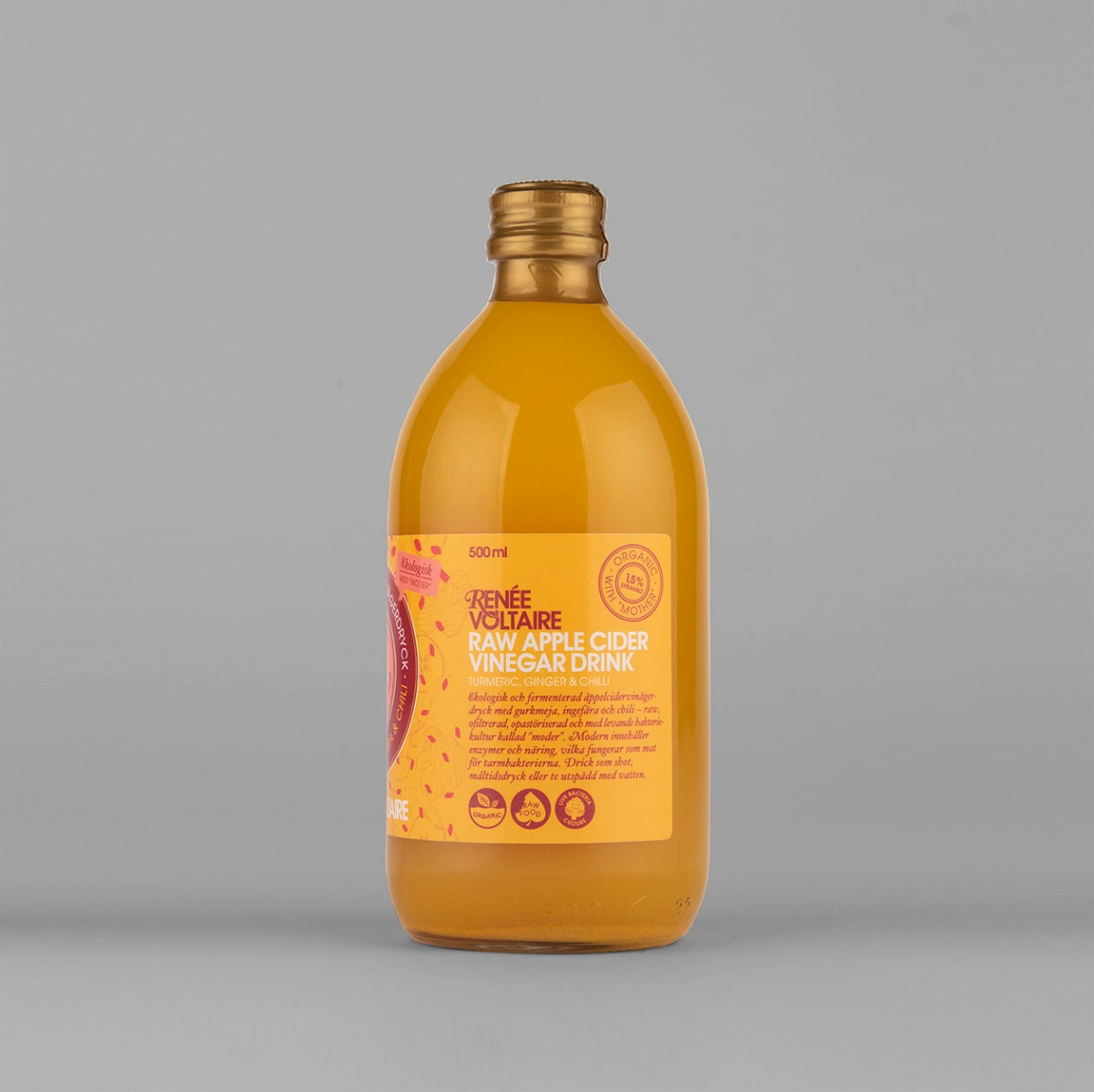 Renée Voltaire Raw Äppelcidervinägerdryck - Gurkmeja, Ingefära & Chili 500 ml EKO