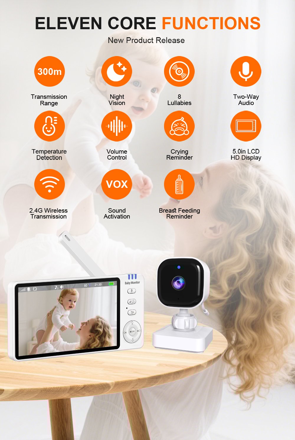 Luna Bambini Babymonitor Pro 5.0 inch Home & Travel