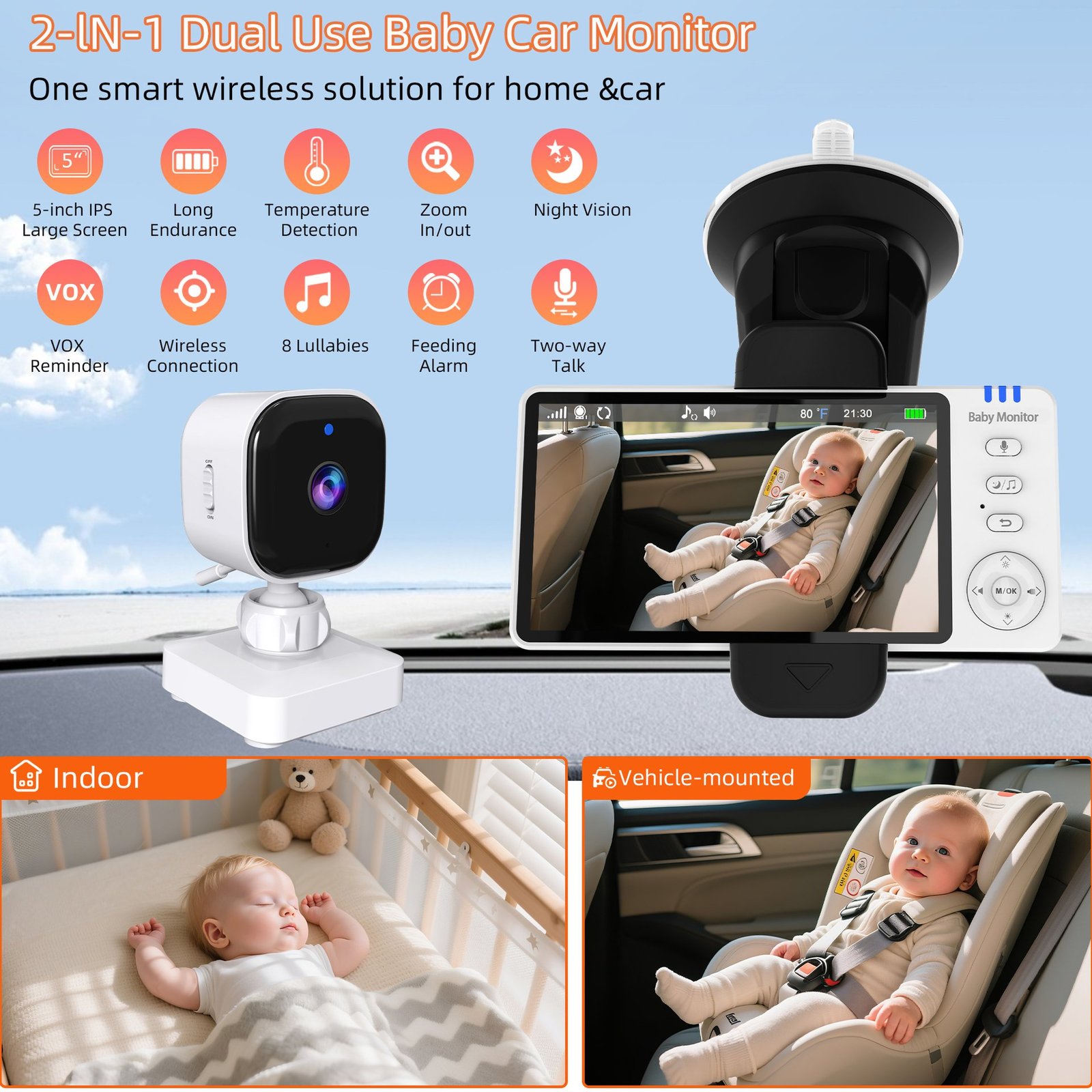 Luna Bambini Babymonitor Pro 5.0 inch Home & Travel
