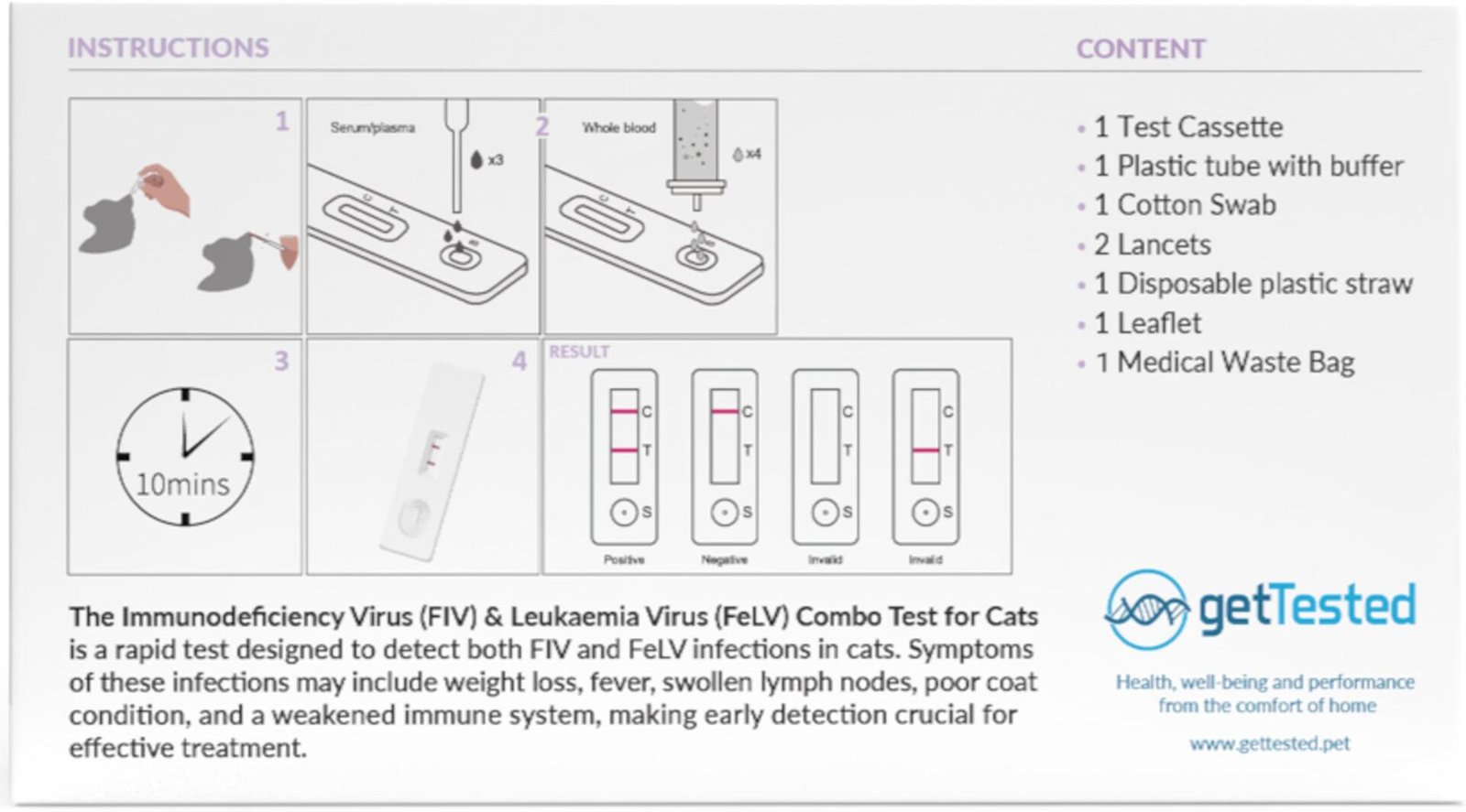 Get Tested Immunbristvirus (FIV) och Leukemivirus (FeLV) kombotest för katter 1 st