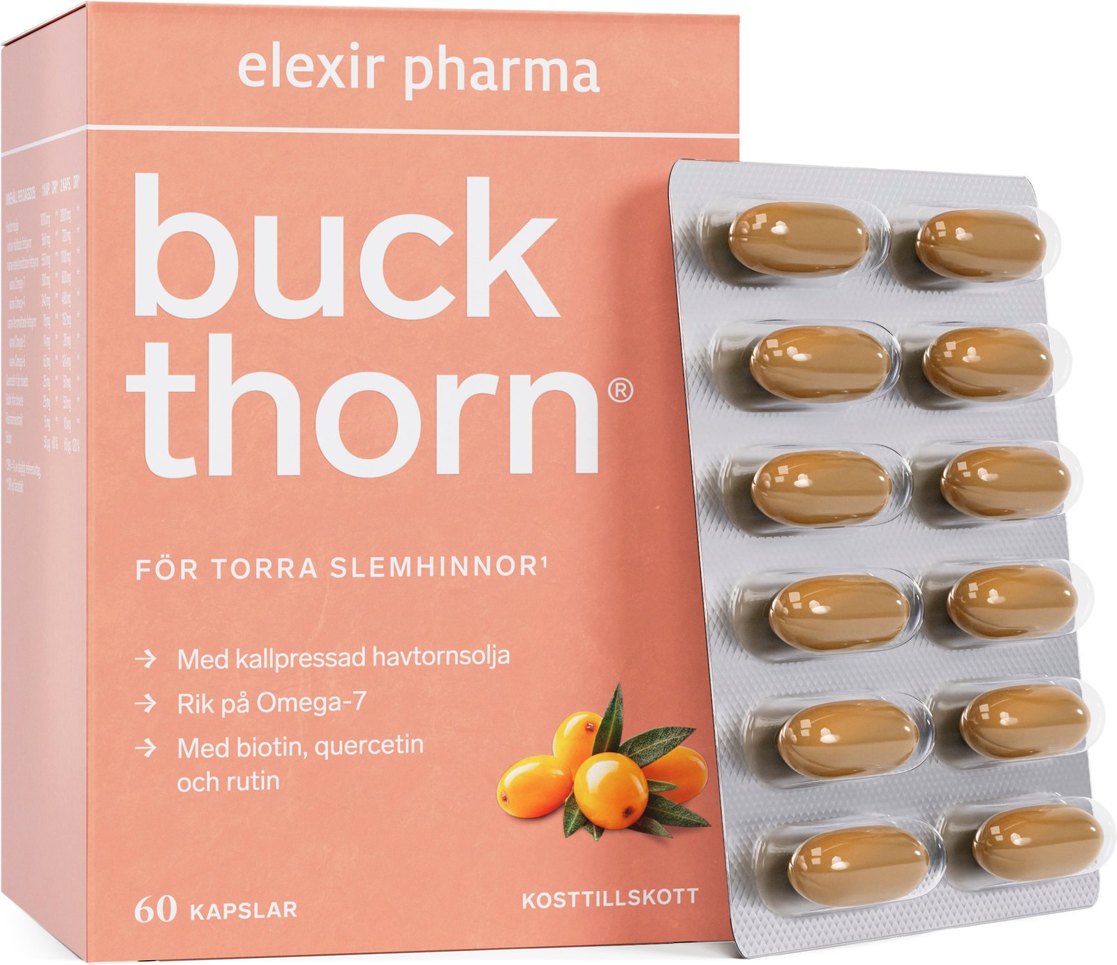 Elexir Pharma Buckthorn Kosttillskott med Havtornsolja 60 kapslar