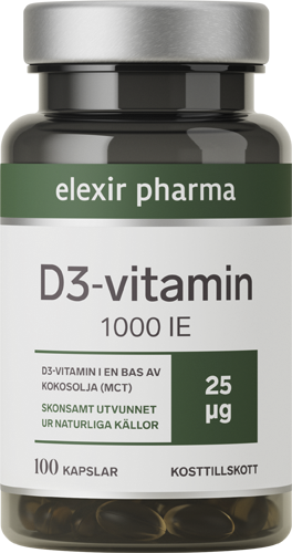 Elexir Pharma D3-vitamin 1000 IE 25μg 100 kapslar