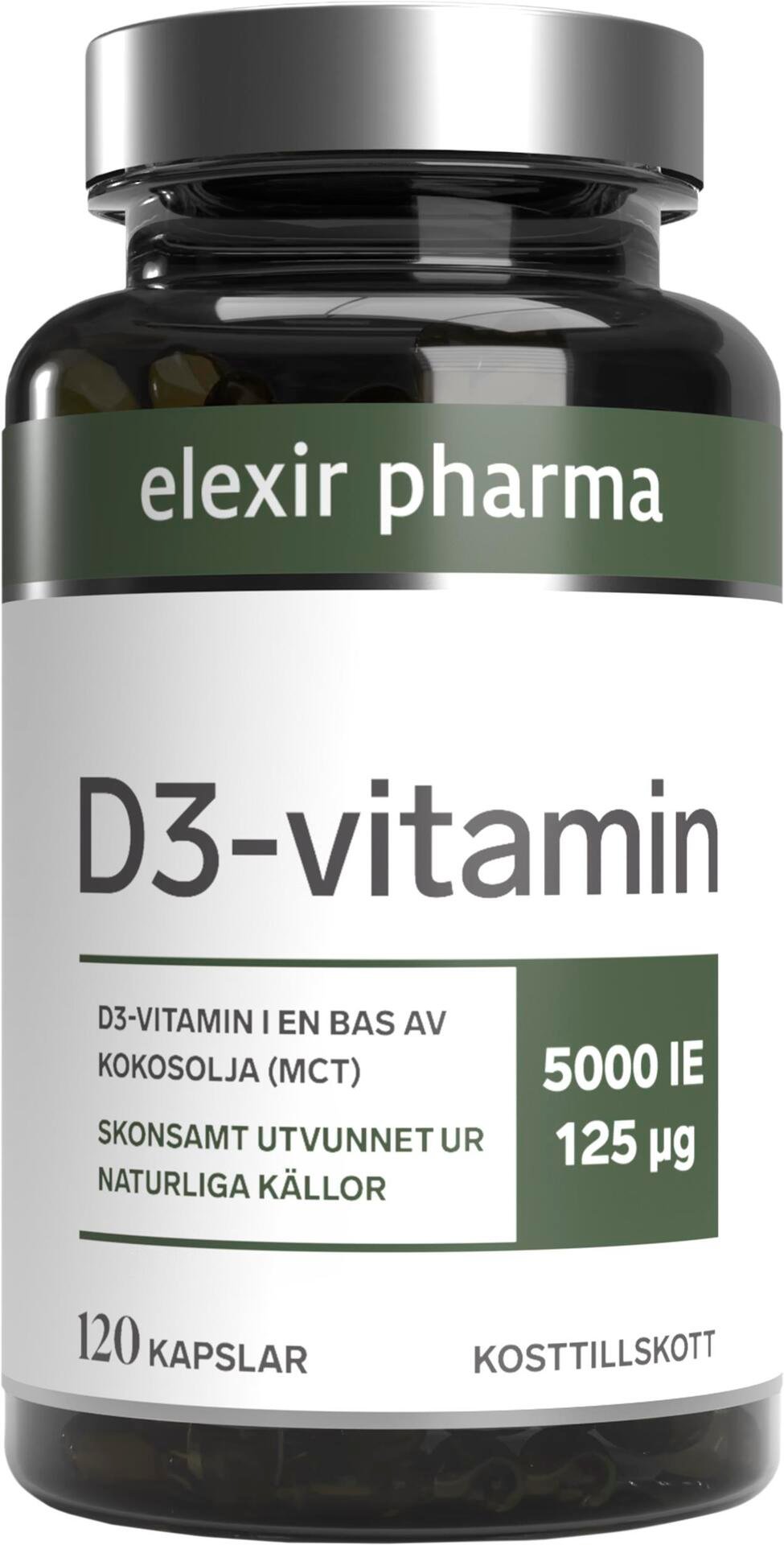 Elexir Pharma D3-Vitamin 5000IE 120 kapslar