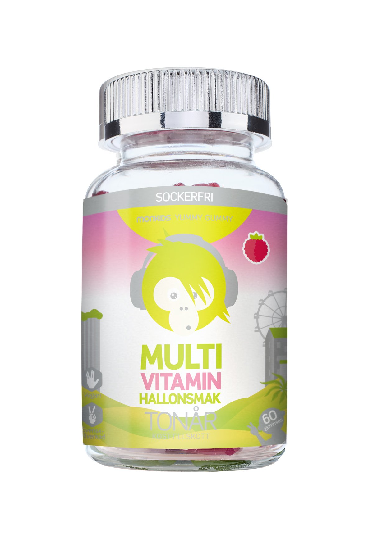 Monkids Multivitamin Sockerfri Tonår Hallon 60 tuggtabletter