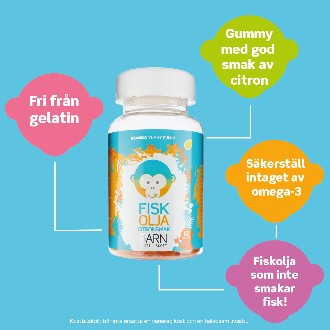 Monkids Fiskolja Barn Citron 60 tuggtabletter