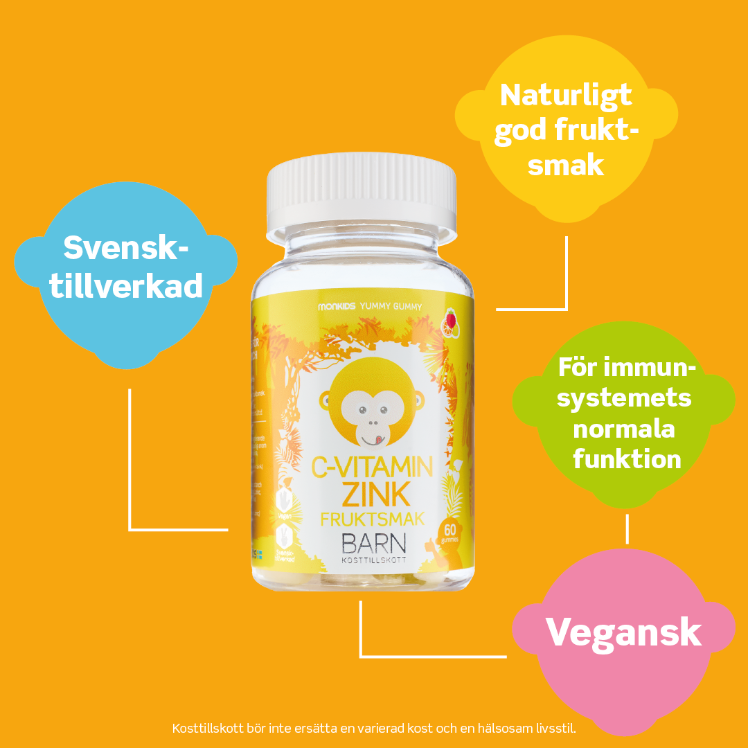 Monkids C-vitamin + Zink Barn Fruktsmak 60 tuggtabletter