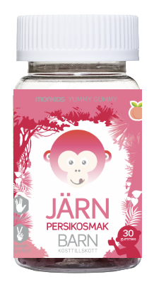 Monkids Järn Barn Persika 30 tuggtabletter