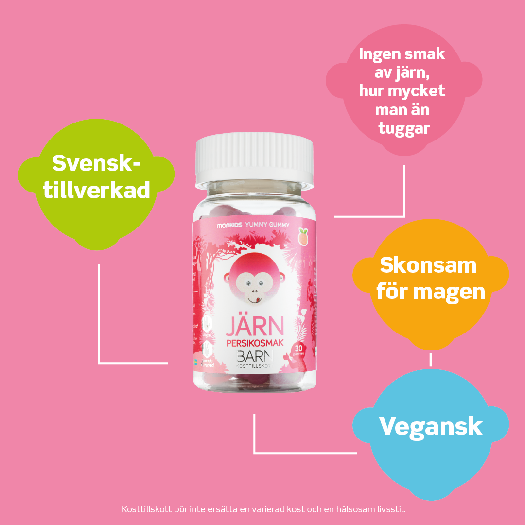 Monkids Järn Barn Persika 30 tuggtabletter