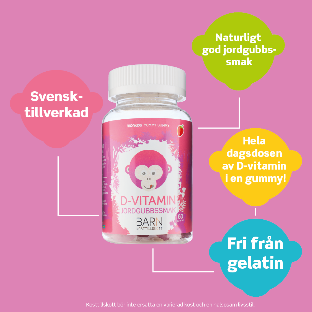 Monkids D-Vitamin Barn Jordgubb 60 tuggisar