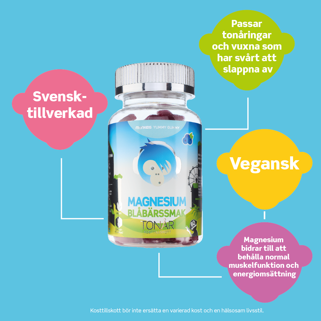 Monkids Magnesium Tonår Blåbär 60 tuggisar