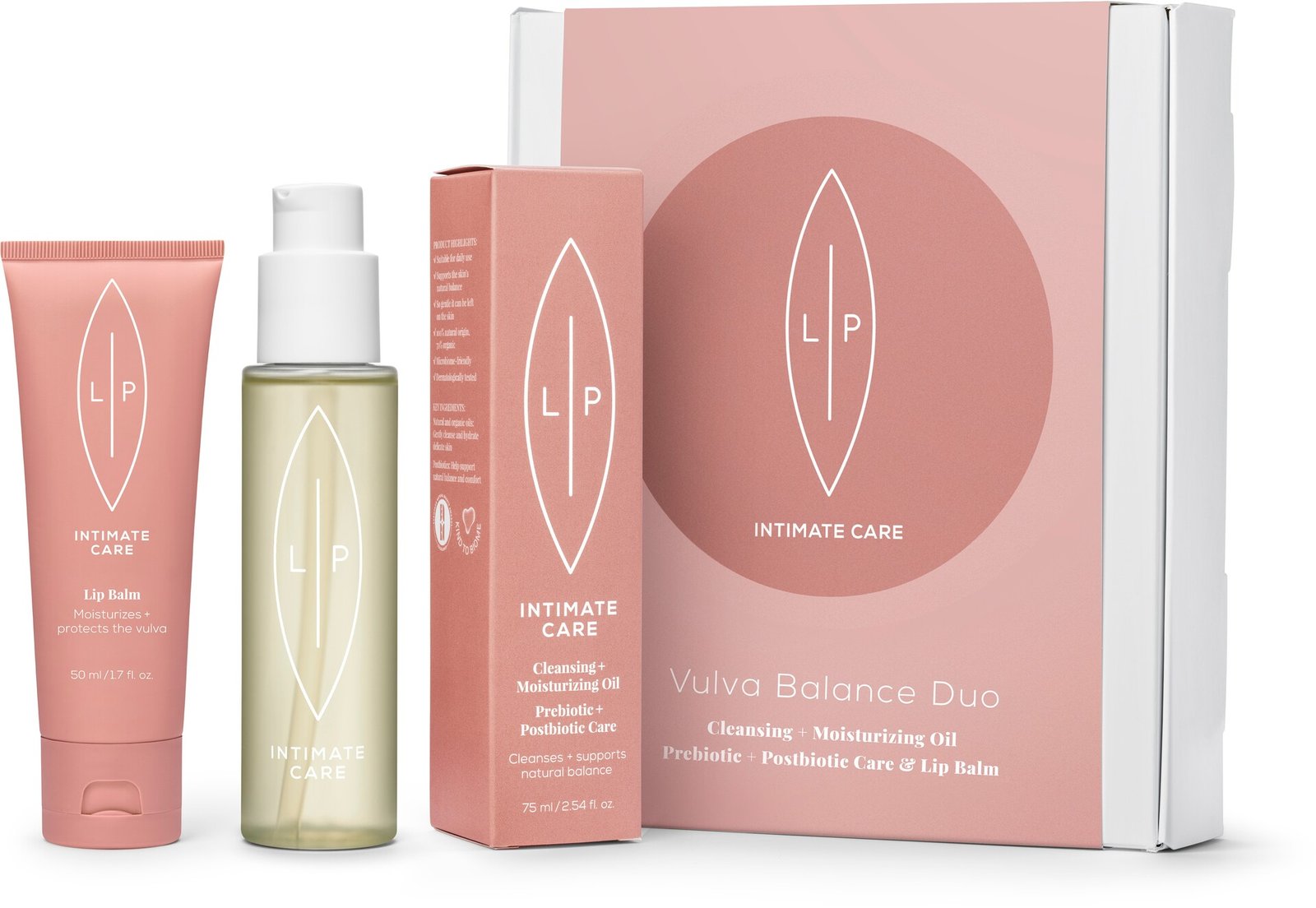 Lip Intimate Care Vulva Balance Duo, Moisturising Cleansing Oil Prebiotic + Lip Balm