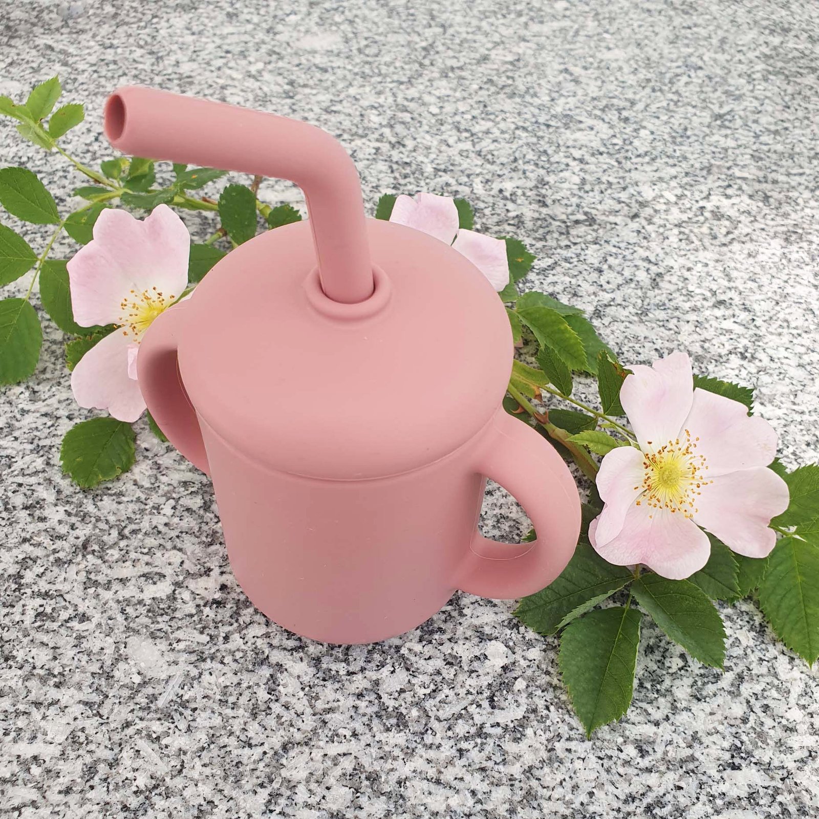Silikonmugg med sugrör dusty rose