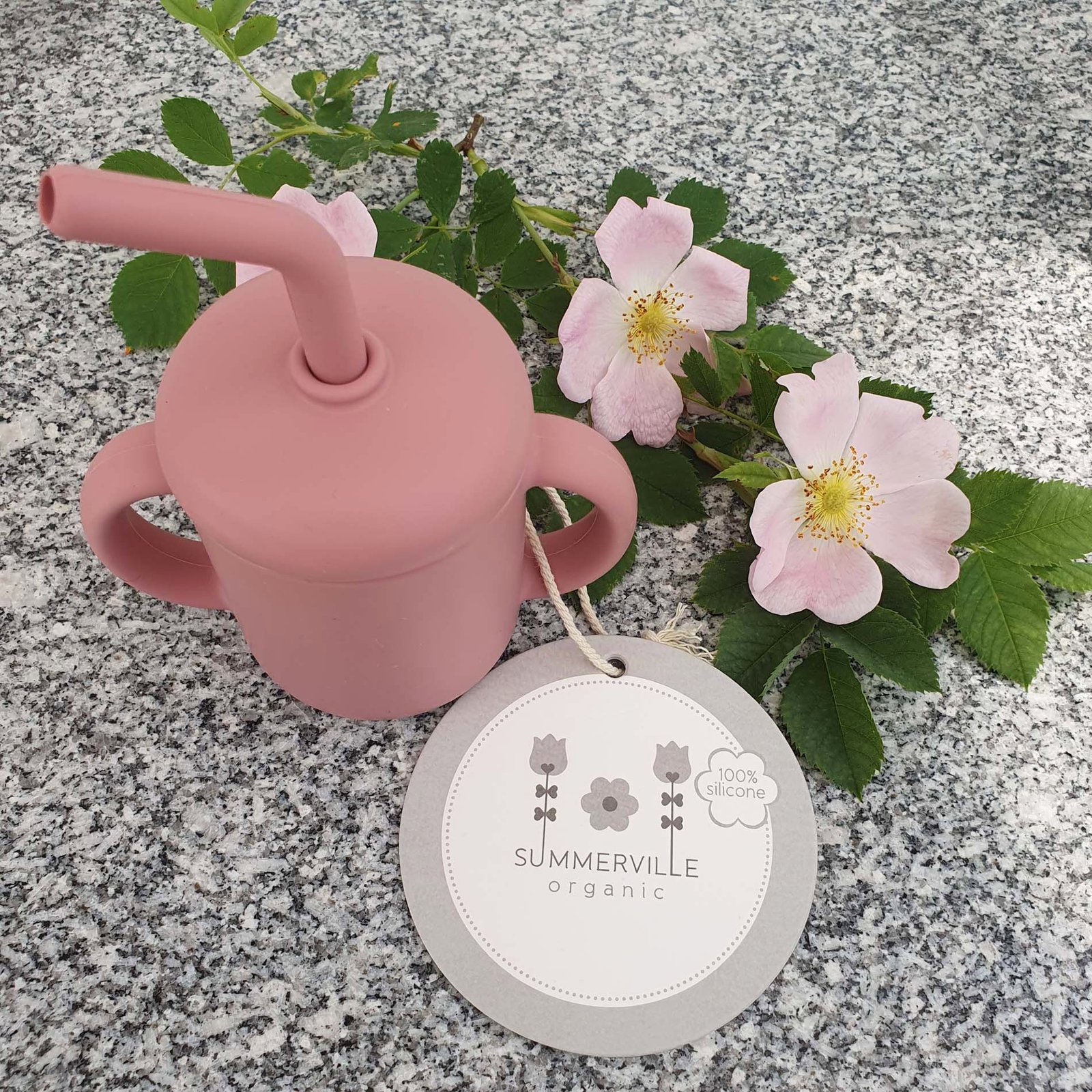 Silikonmugg med sugrör dusty rose