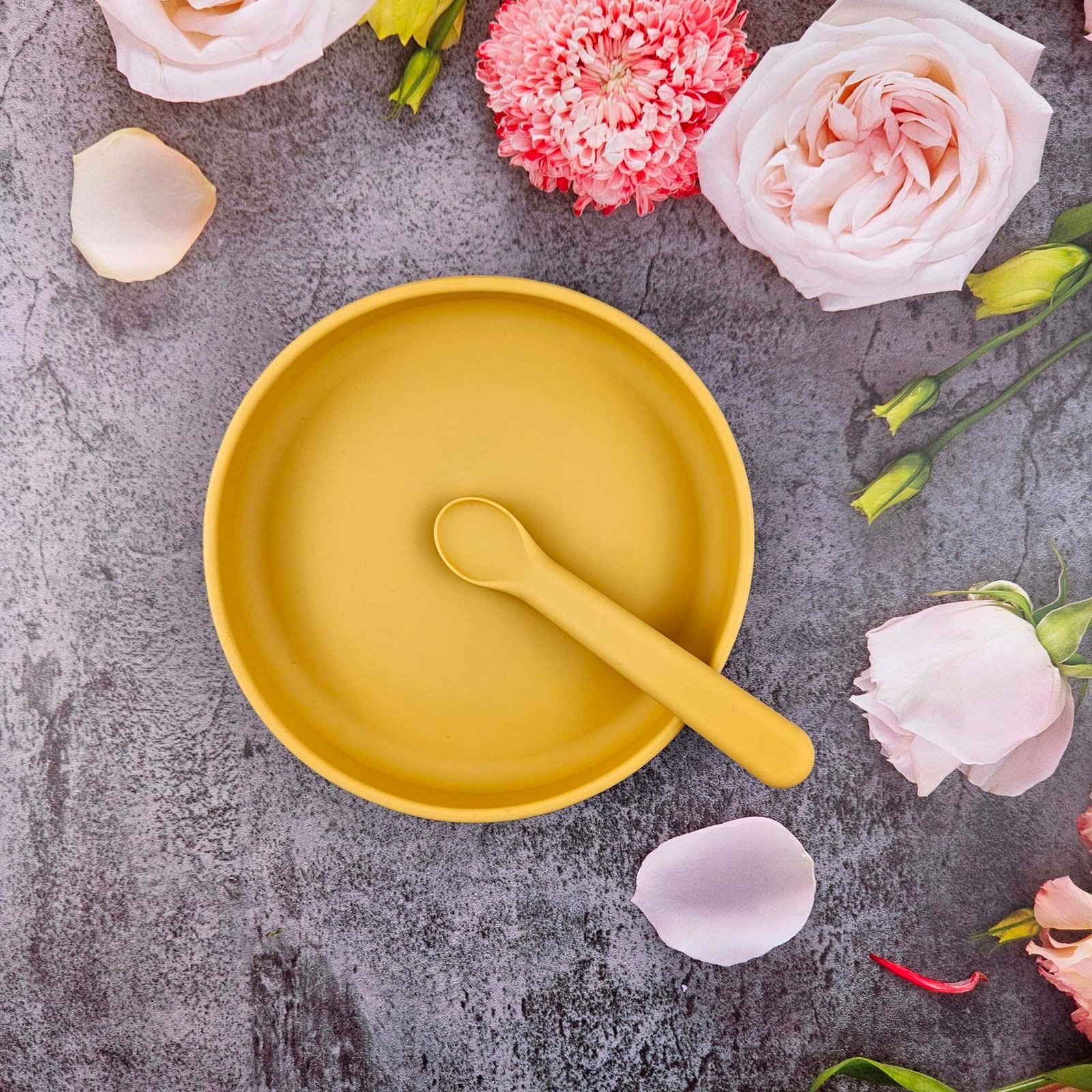 Summerville Tallrik och Sked Silikon Ockra