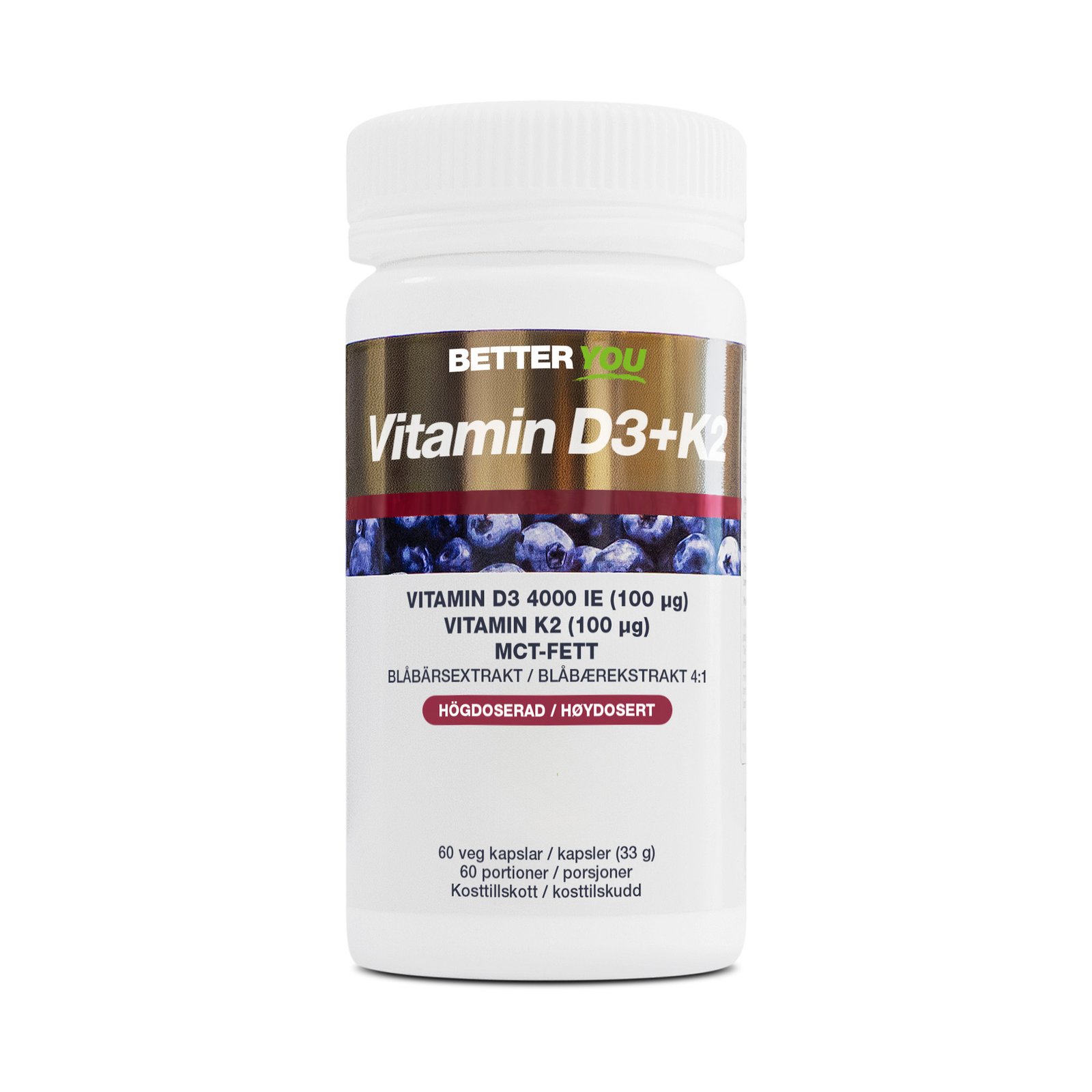Better You Vitamin D3 4000IE + K2 100µg 60 kapslar