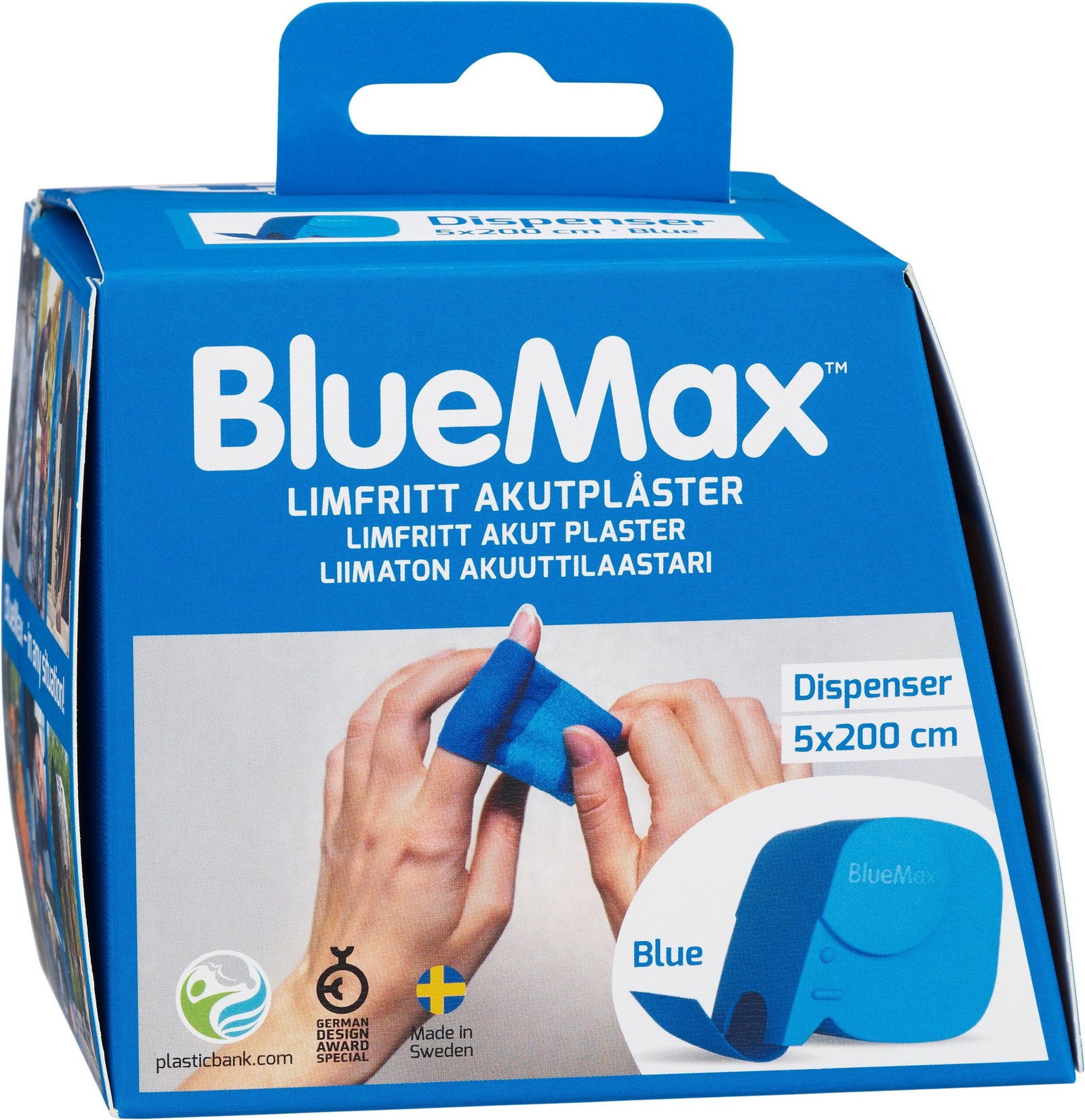 BlueMax Limfritt Akutplåster Dispenser 5x200cm Blå 1 st