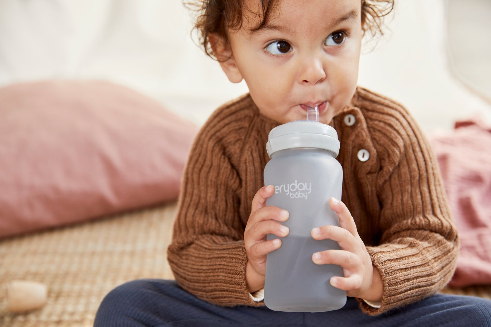 Everyday Baby Sugrörsflaska Glas Healthy+ Quiet Grey 240 ml
