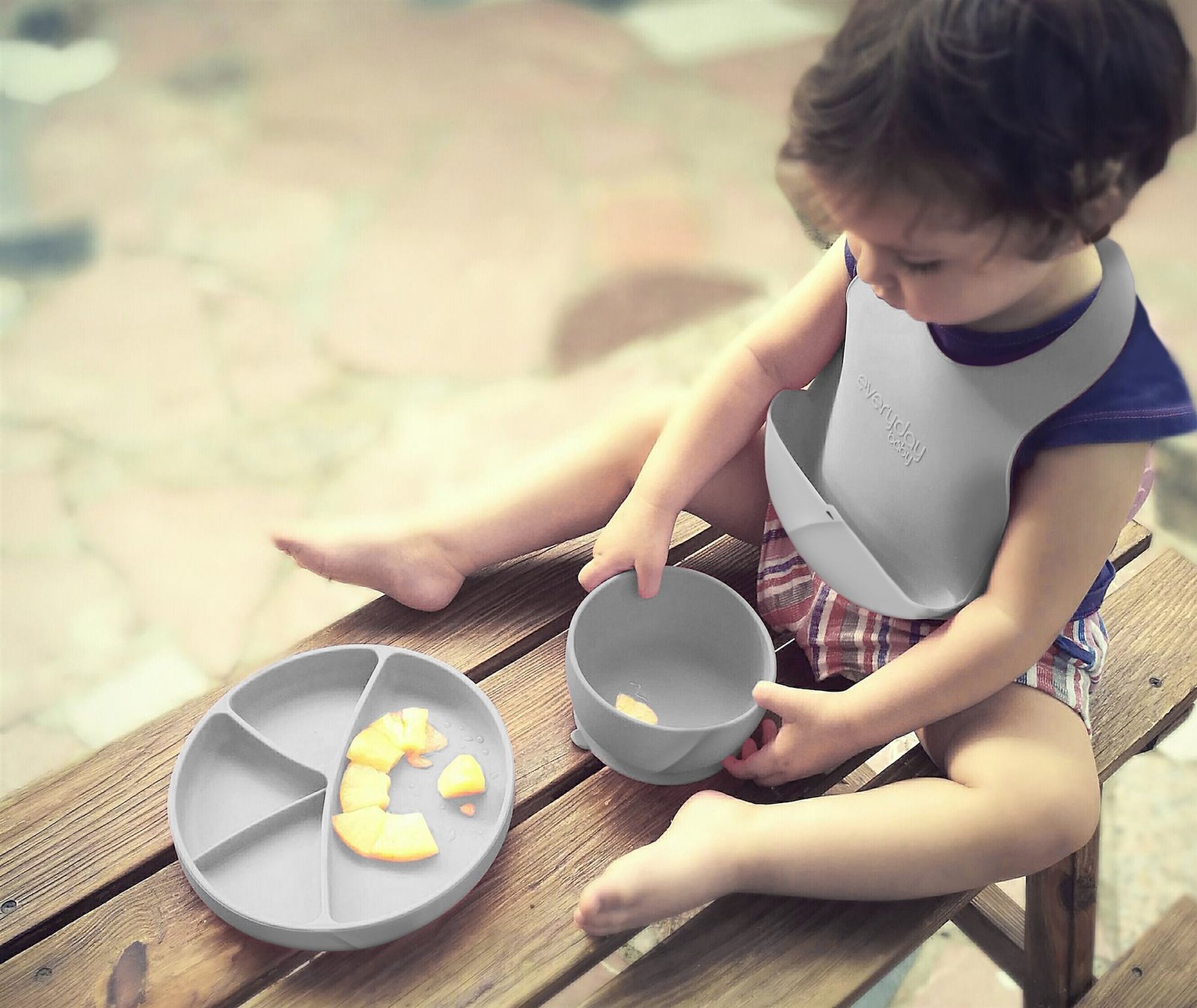 Everyday Baby Tallrik Sugfunktion Silikon Quiet Grey 1 st