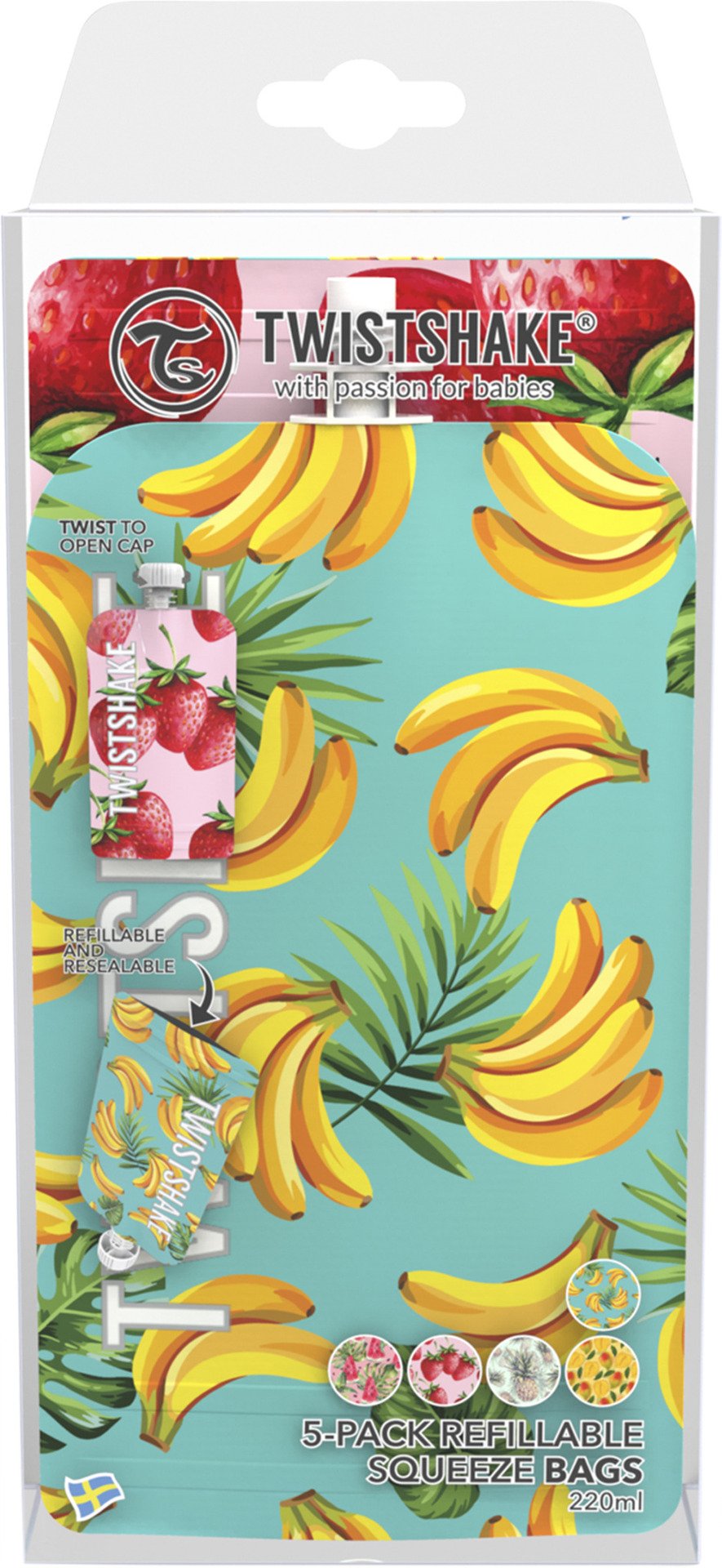 Twistshake 5x Squeeze Bag 220ml Mango Passion Fruit Strawberry Grape Coconut