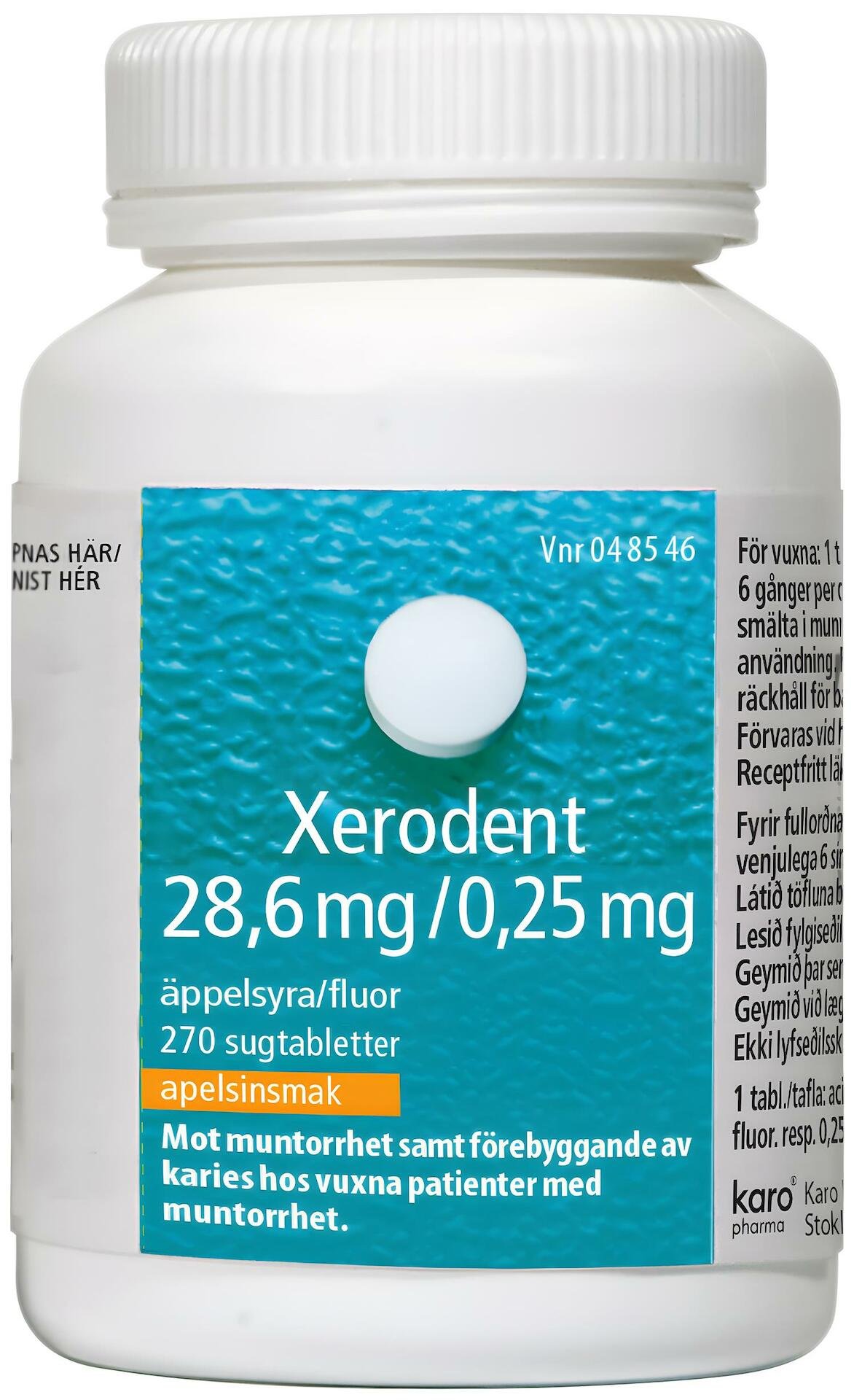 Xerodent 28,6 mg / 0,25 mg Apelsinsmak 270 sugtabletter