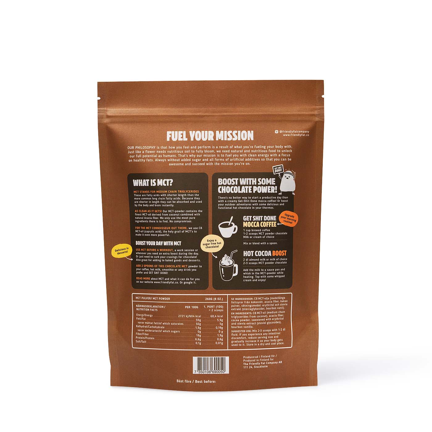 The Friendly Fat Company C8 MCT-pulver Choklad 260 g