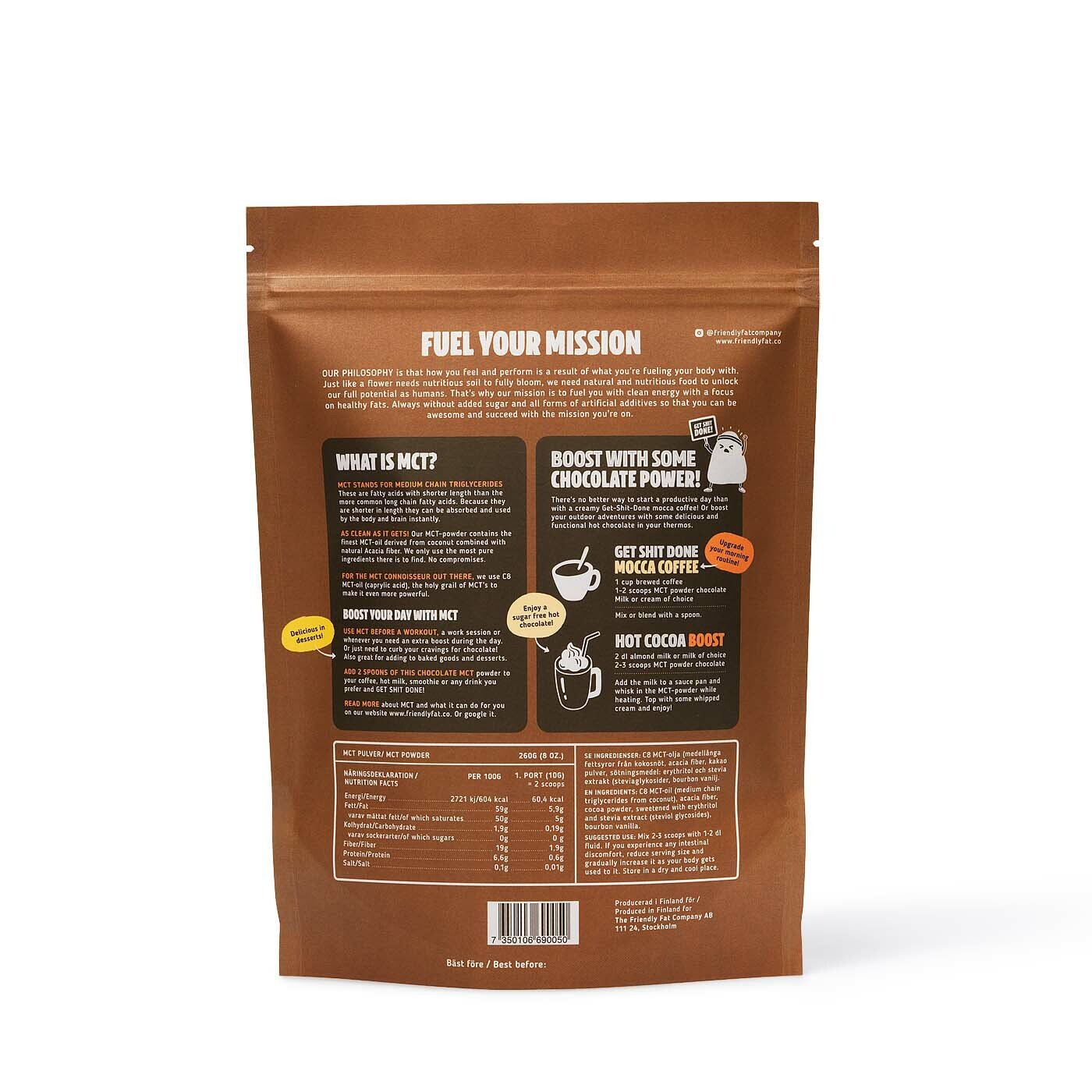 The Friendly Fat Company C8 MCT-pulver Choklad 260 g