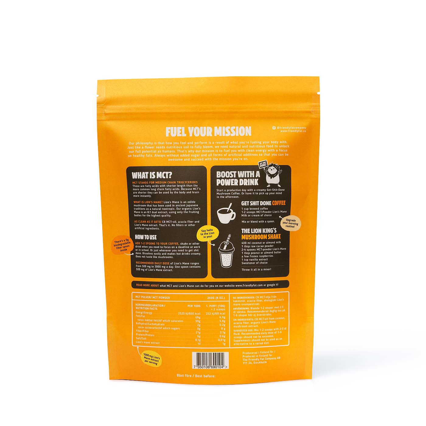 The Friendly Fat Company MCT-pulver Lion's Mane 260 g