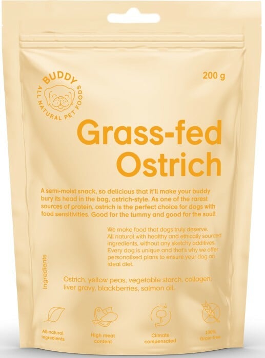 BUDDY Grass-fed Ostrich Hundgodis 200 g