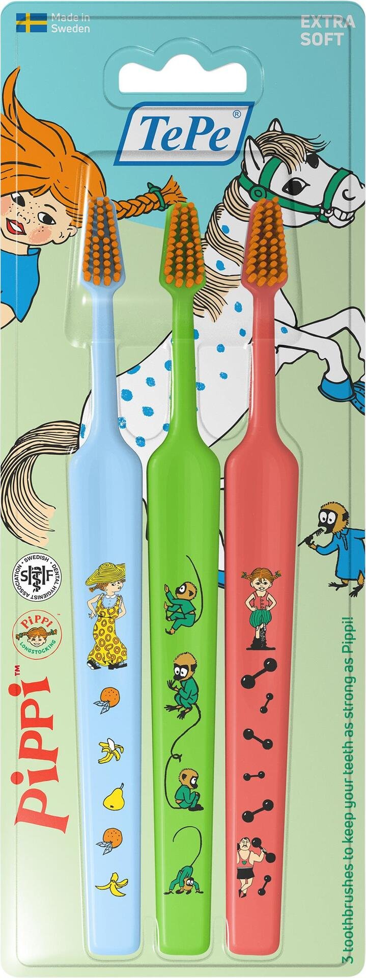 TePe Kids Pippi Extra Soft Tandborste 3-pack
