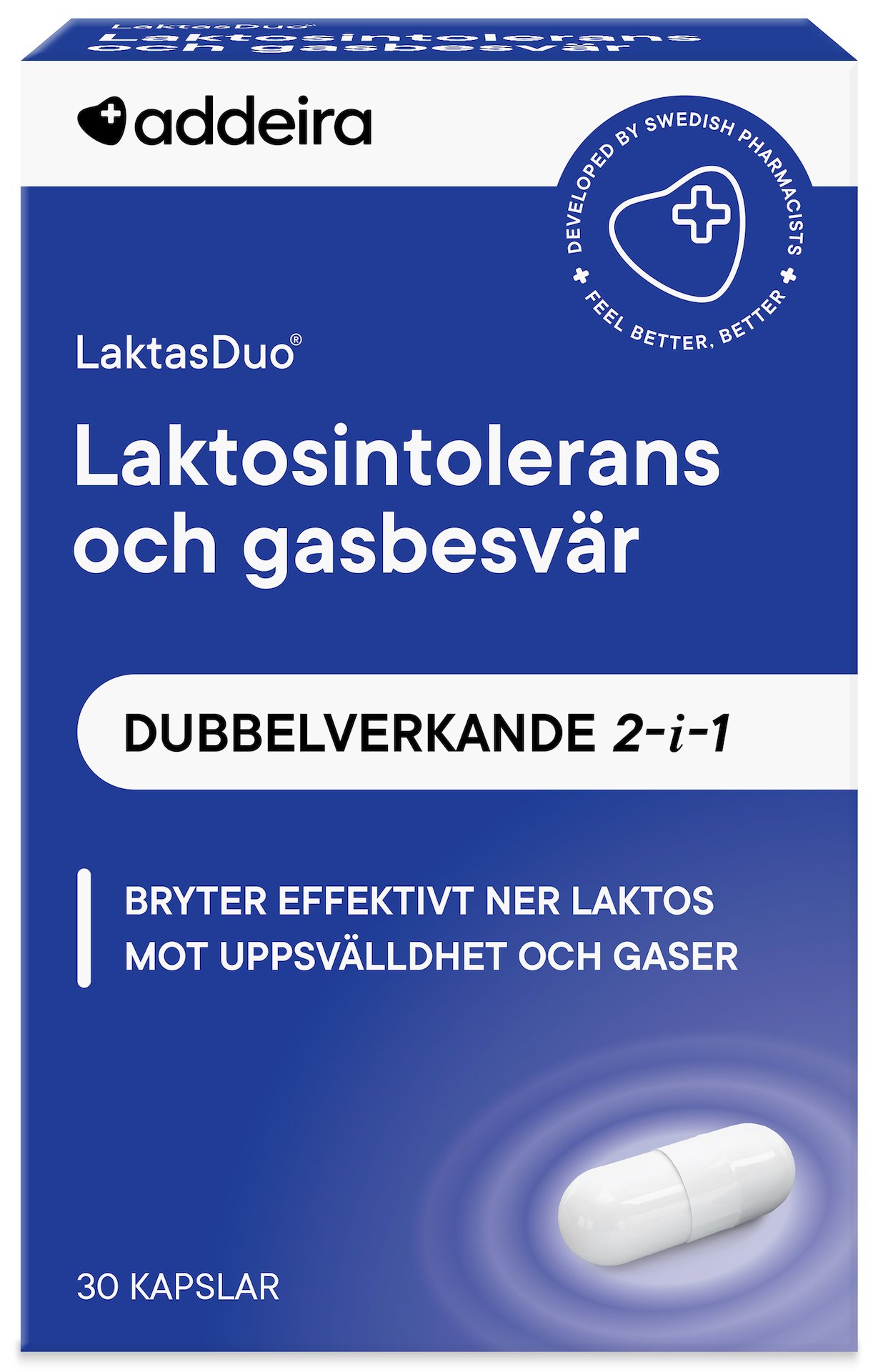 addeira LaktasDuo 2 i 1 Laktasenzym + Dimetikon 30 kapslar