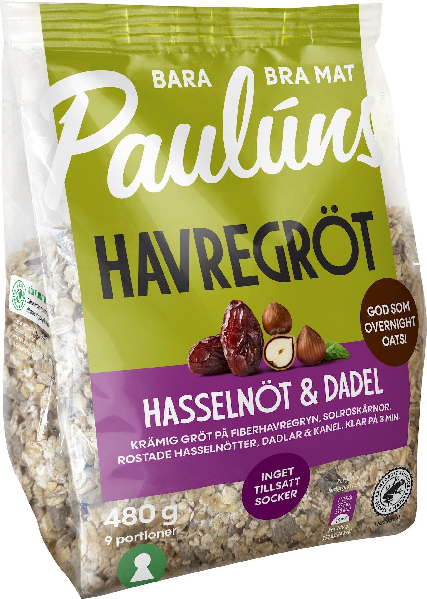 Pauluns Havregröt Hasselnöt & Dadel 480g