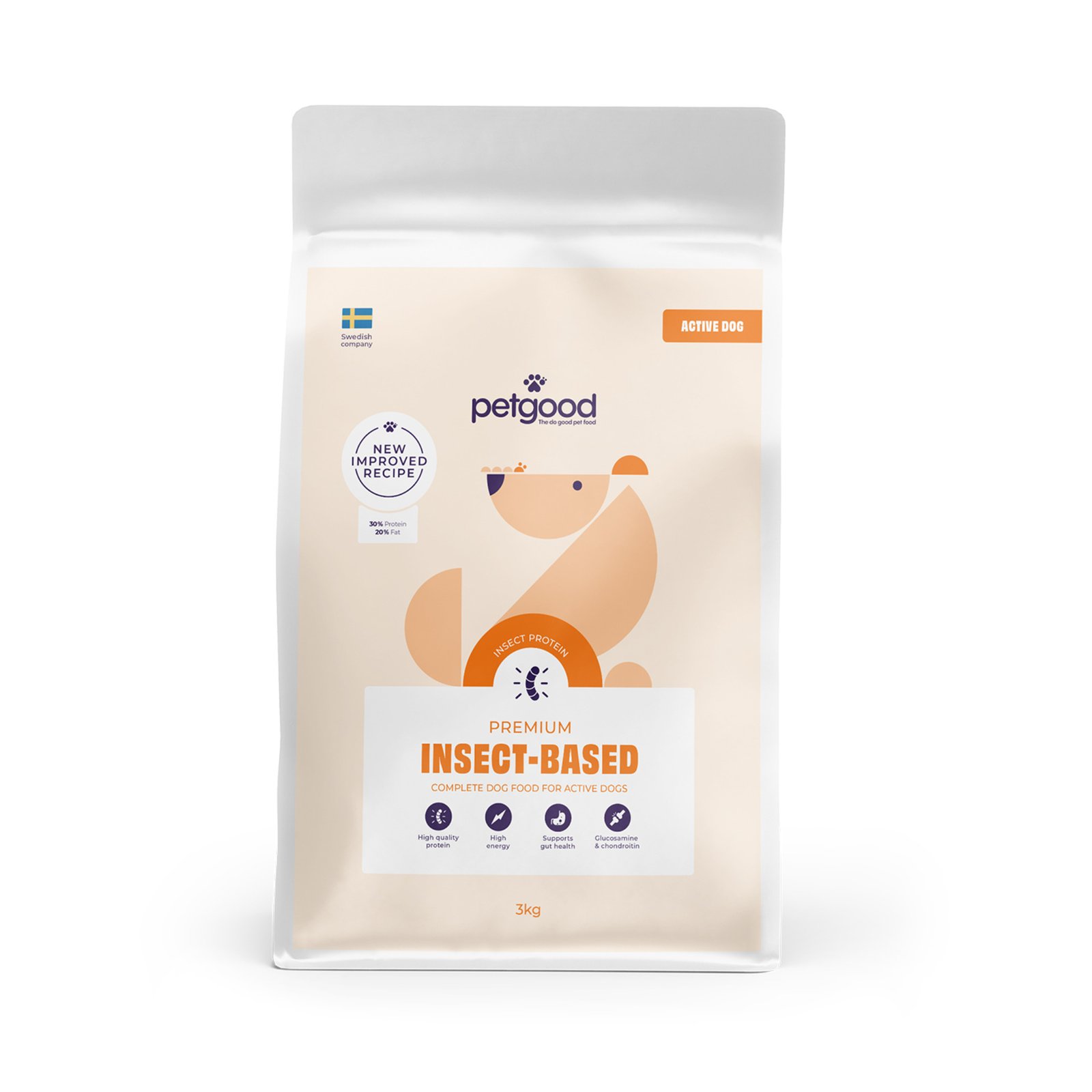 Petgood Insektsbaserat Aktivfoder Vuxen Hund 3 kg