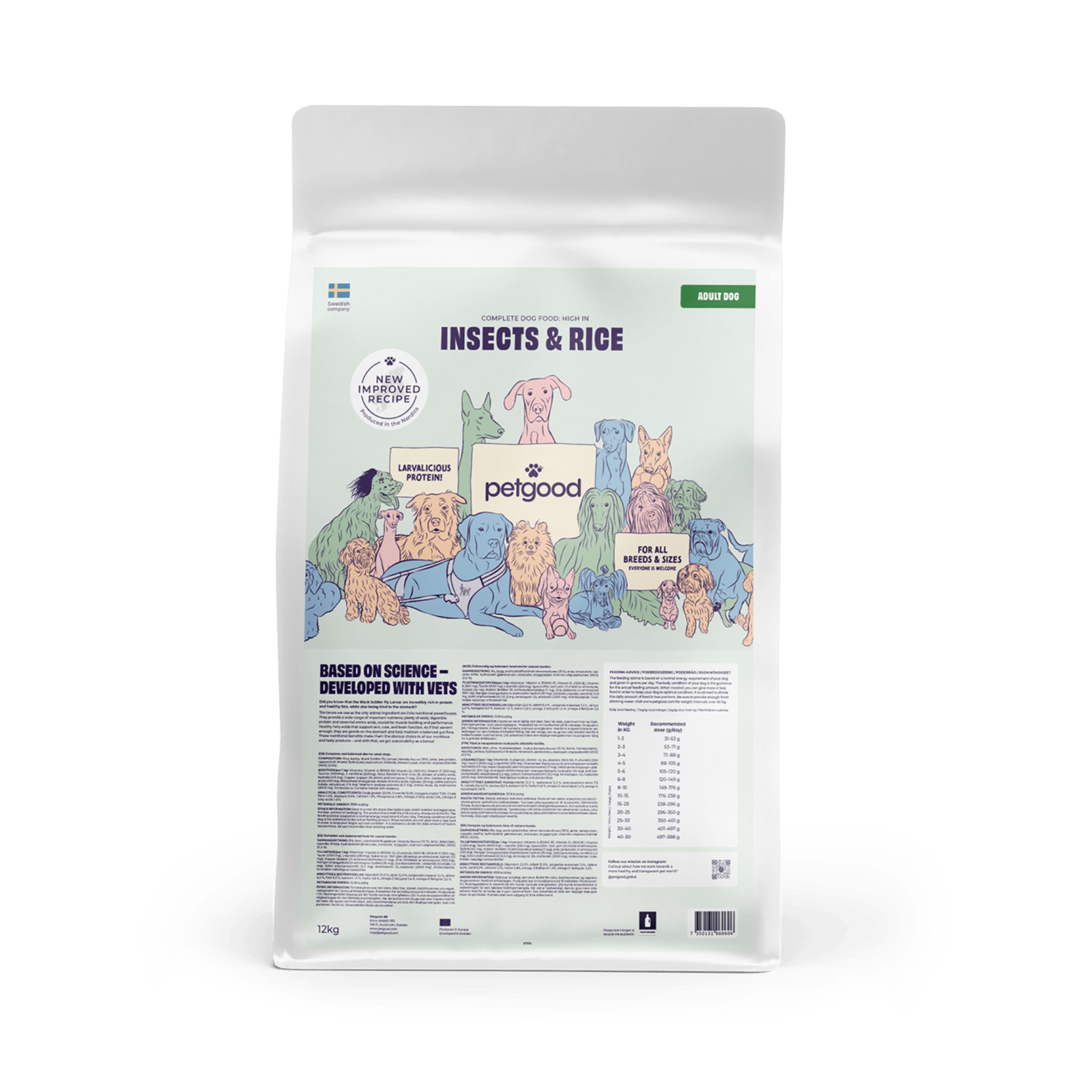 Petgood Helfoder Insekter & Ris Vuxen Hund 12 kg