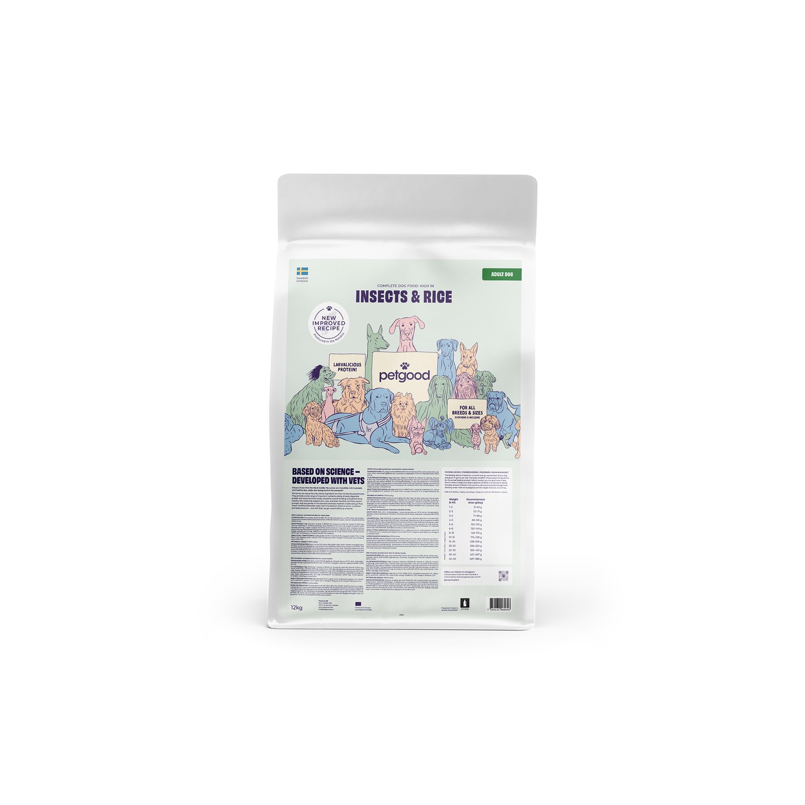 Petgood Helfoder Insekter & Ris Vuxen Hund 12 kg