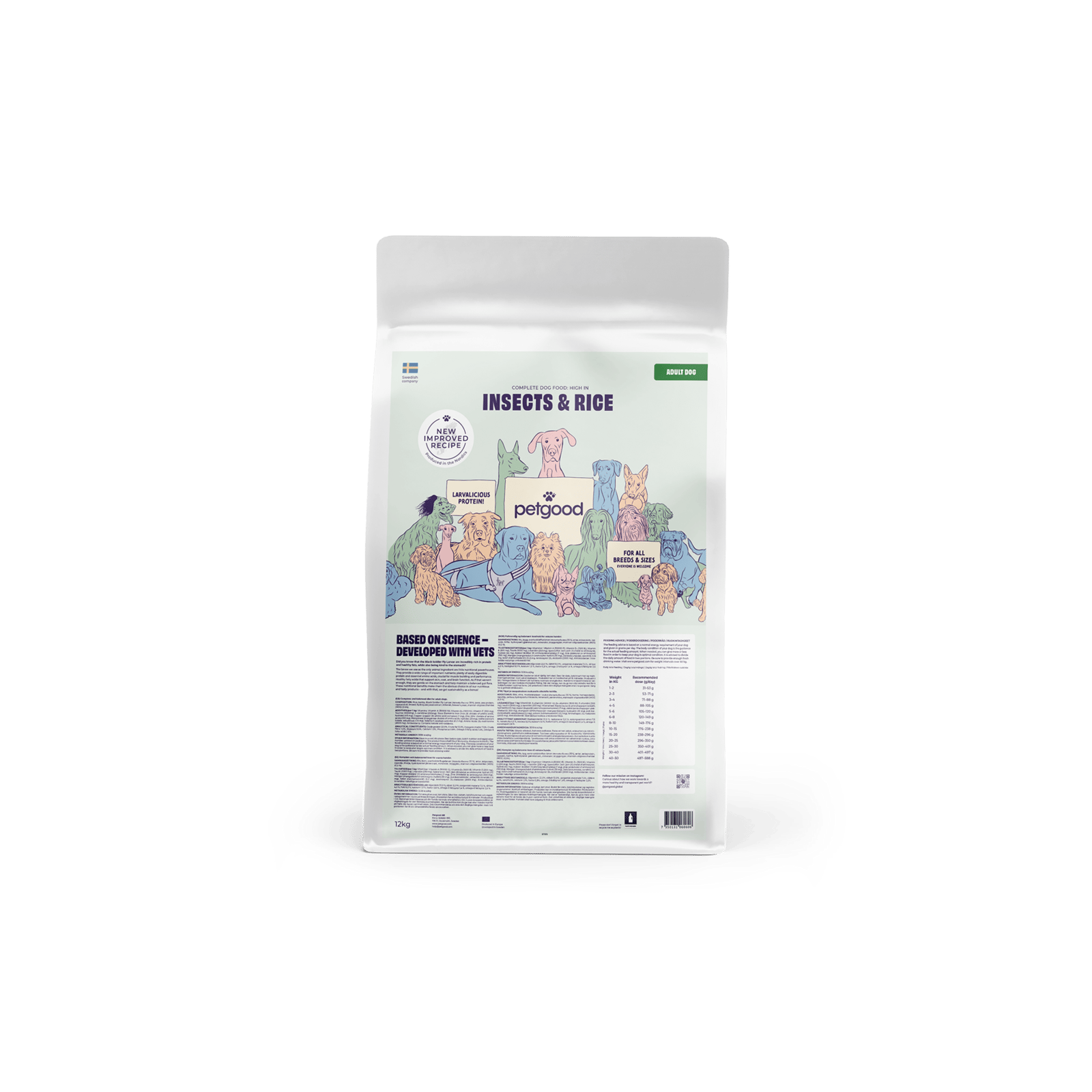 Petgood Helfoder Insekter & Ris Vuxen Hund 12 kg