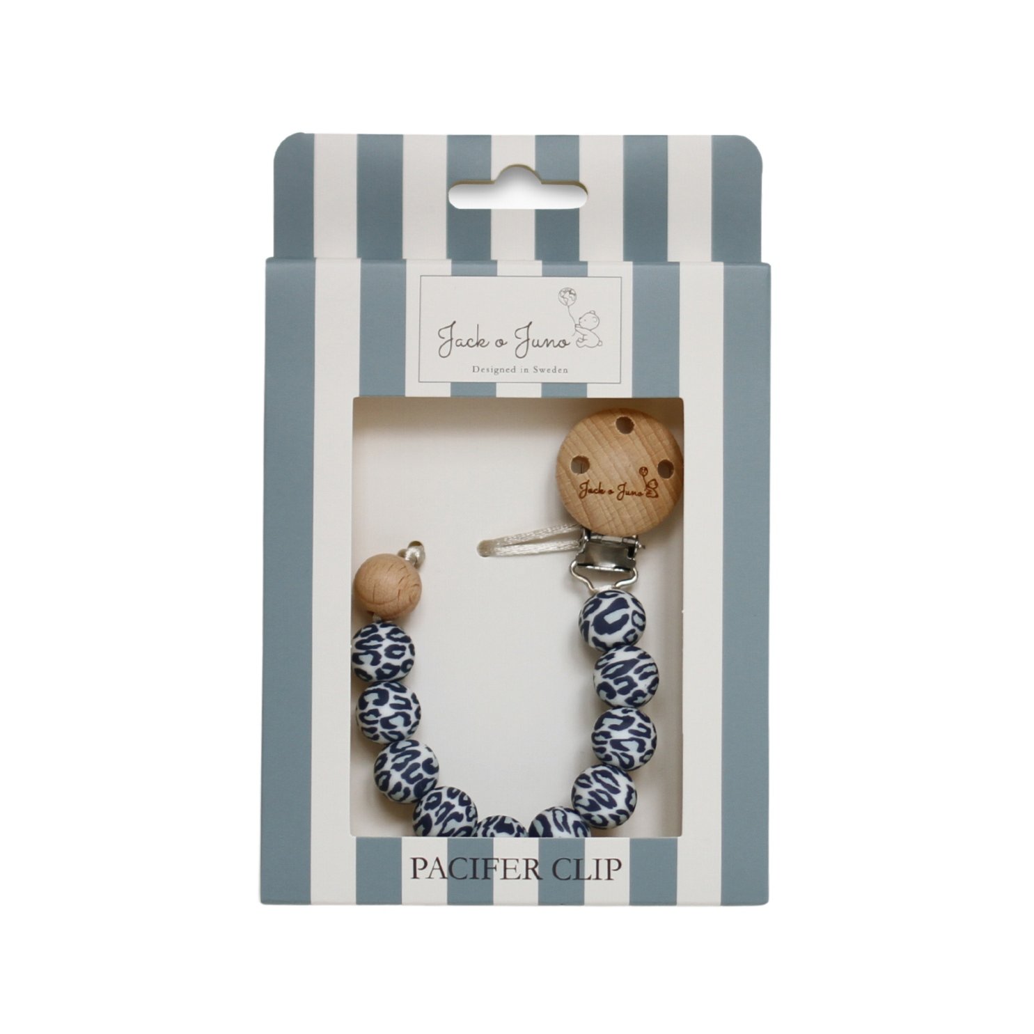 Jack o Juno Pacifier Clip Navy Leo